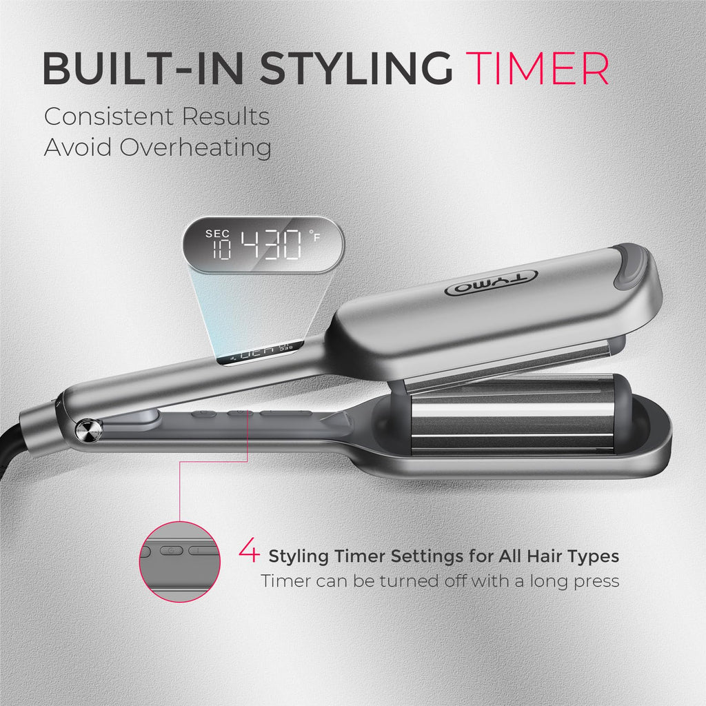 Curling Iron Hair Crimper Waver - TYMO ROVY Beach Waves Curling Wand, Ionic Deep Waver Hair Curler Tool with Ceramic 3 Barrel for Women, Dual Voltage, Anti-Scald, Easy to Use, Pink, 1.25 Inch