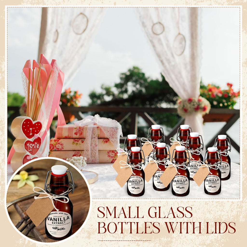 Vesici 8 Sets Swing Top Glass Bottles Set Amber Homemade Vanilla Extract Bottles Vanilla Extract Jars for Christmas DIY Crafts (4 oz)
