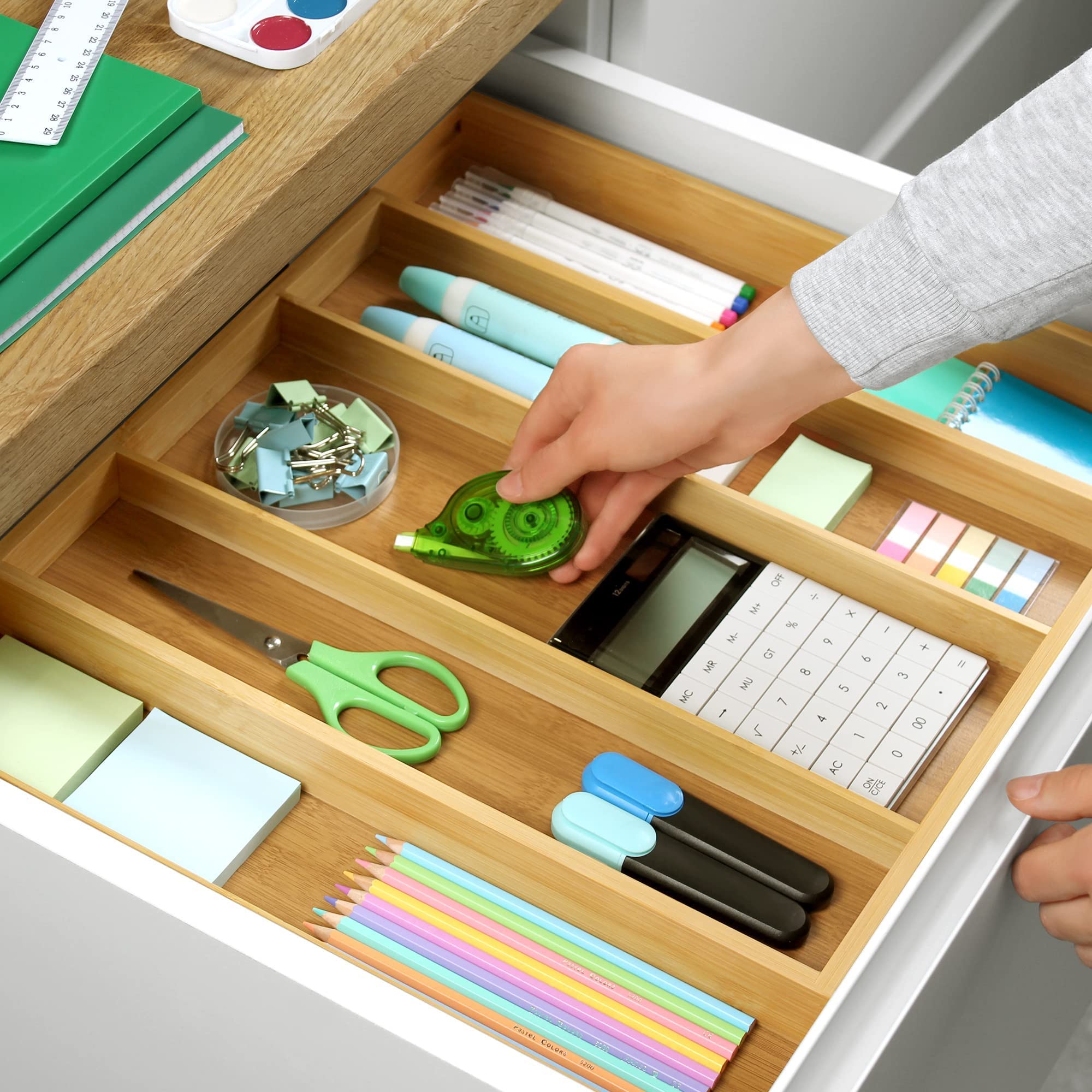 ROYAL CRAFT WOOD Luxury Bamboo Kitchen Drawer Organizer - Silverware Organizer, Utensil Holder & Cutlery Tray Drawer Dividers for Flatware (9 Slot, Natural)