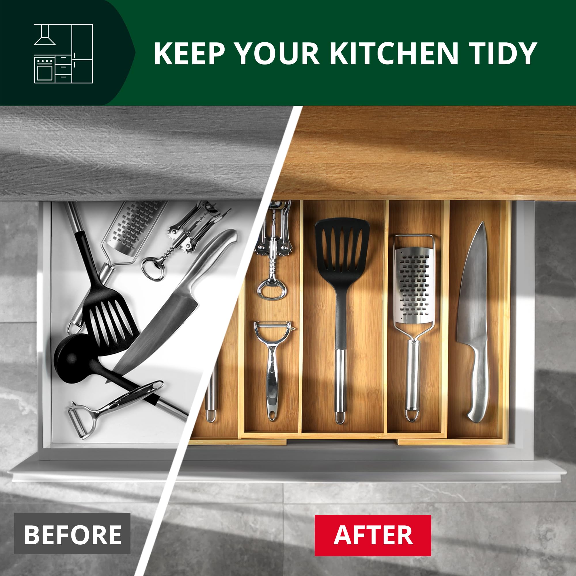ROYAL CRAFT WOOD Luxury Bamboo Kitchen Drawer Organizer - Silverware Organizer, Utensil Holder & Cutlery Tray Drawer Dividers for Flatware (9 Slot, Natural)