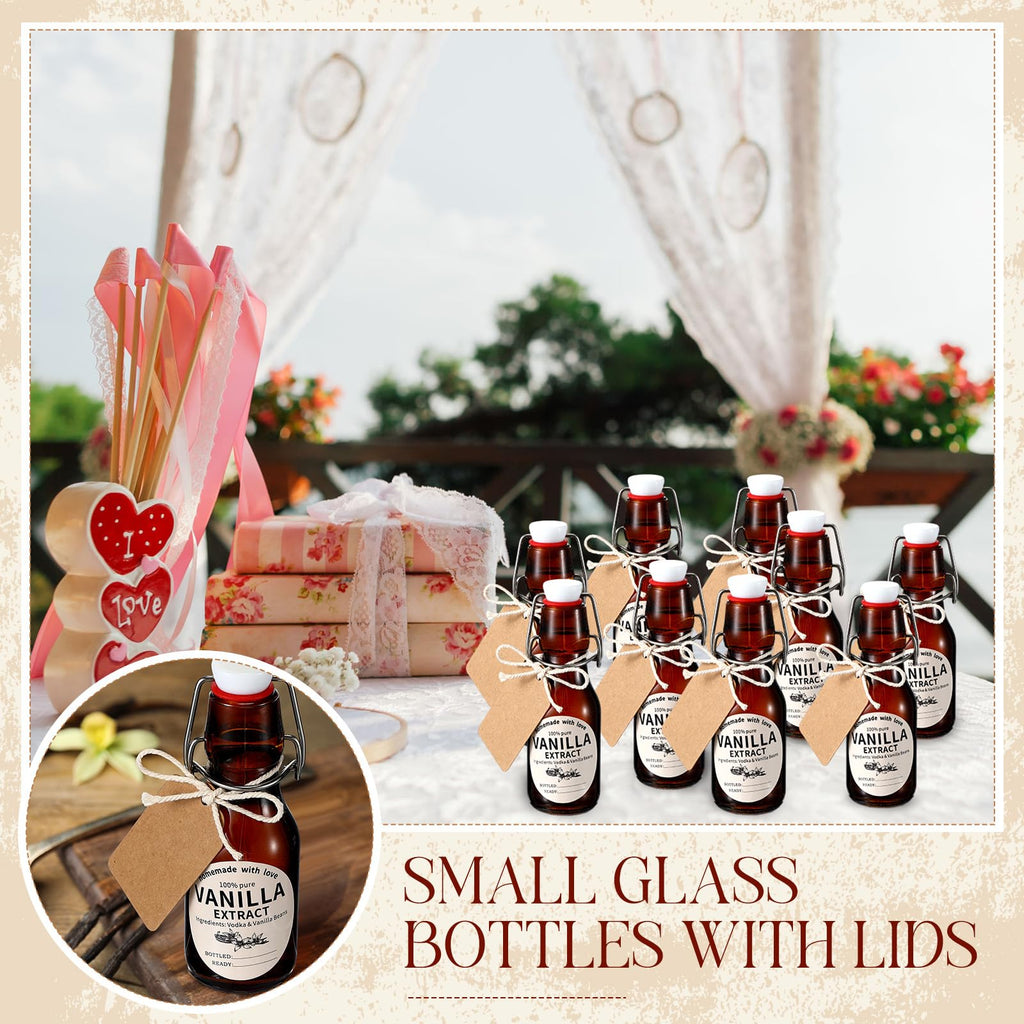 Vesici 8 Sets Swing Top Glass Bottles Set Amber Homemade Vanilla Extract Bottles Vanilla Extract Jars for Christmas DIY Crafts (4 oz)