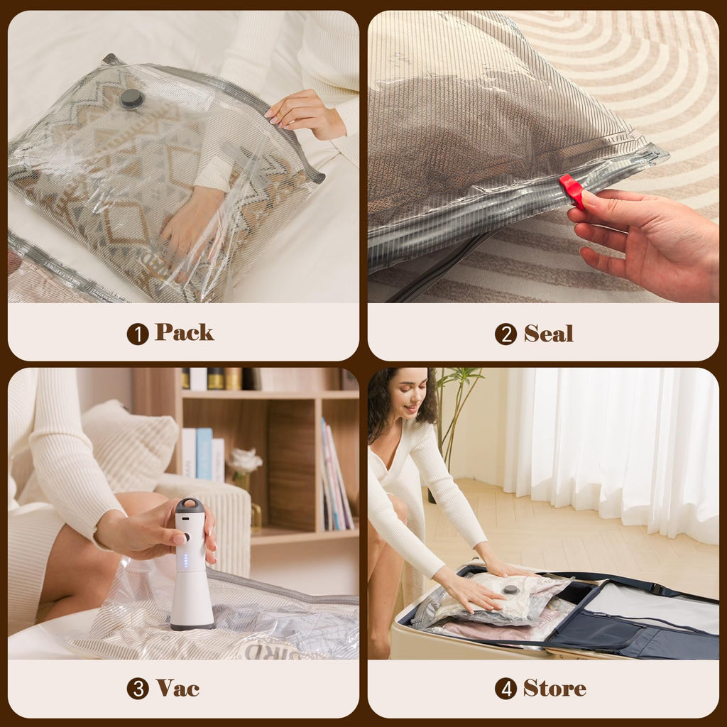 12 Pack Vacuum Bags for Travel with Rechargeable air Pump, Carry-on Size Vacuum Seal Bags for Luggage and Suitcase Compression, Space Saver for Clothes and Clothing Travel