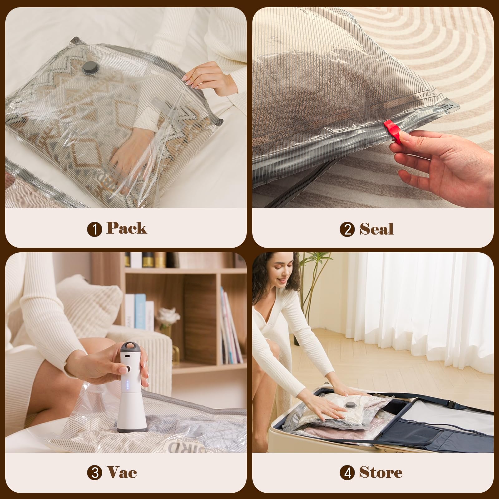 12 Pack Vacuum Bags for Travel with Rechargeable air Pump, Carry-on Size Vacuum Seal Bags for Luggage and Suitcase Compression, Space Saver for Clothes and Clothing Travel