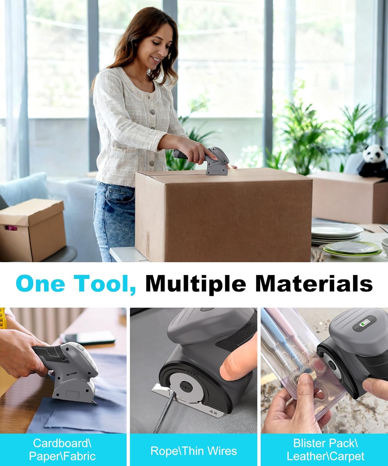 Cordless Electric Scissors, Fast Charging Rechargeable Cardboard Cutter with Replaceable Blades and Long-Lasting Battery, Effortless Cutting for Cloth, Fabric, Plastic & Leather