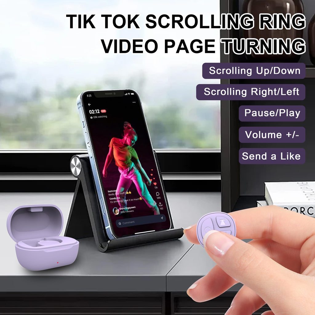 Tiktok Scrolling Ring for iPhone, Bluetooth Camera Remote Control, Remote Control for TIK Tok Scrolling Ring for iPhone, Android (Black)