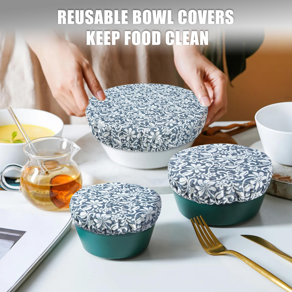 wegreeco Elastic Reusable Bowl Covers for Bread Proofing, Fabric Cloth Sourdough Bowl Covers for Proofing - Set of 3, Grey Leaf