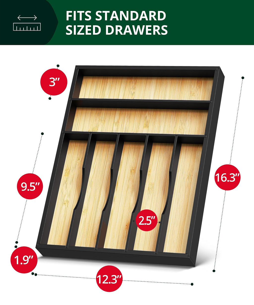ROYAL CRAFT WOOD Luxury Bamboo Kitchen Drawer Organizer - Silverware Organizer, Utensil Holder & Cutlery Tray Drawer Dividers for Flatware (9 Slot, Natural)