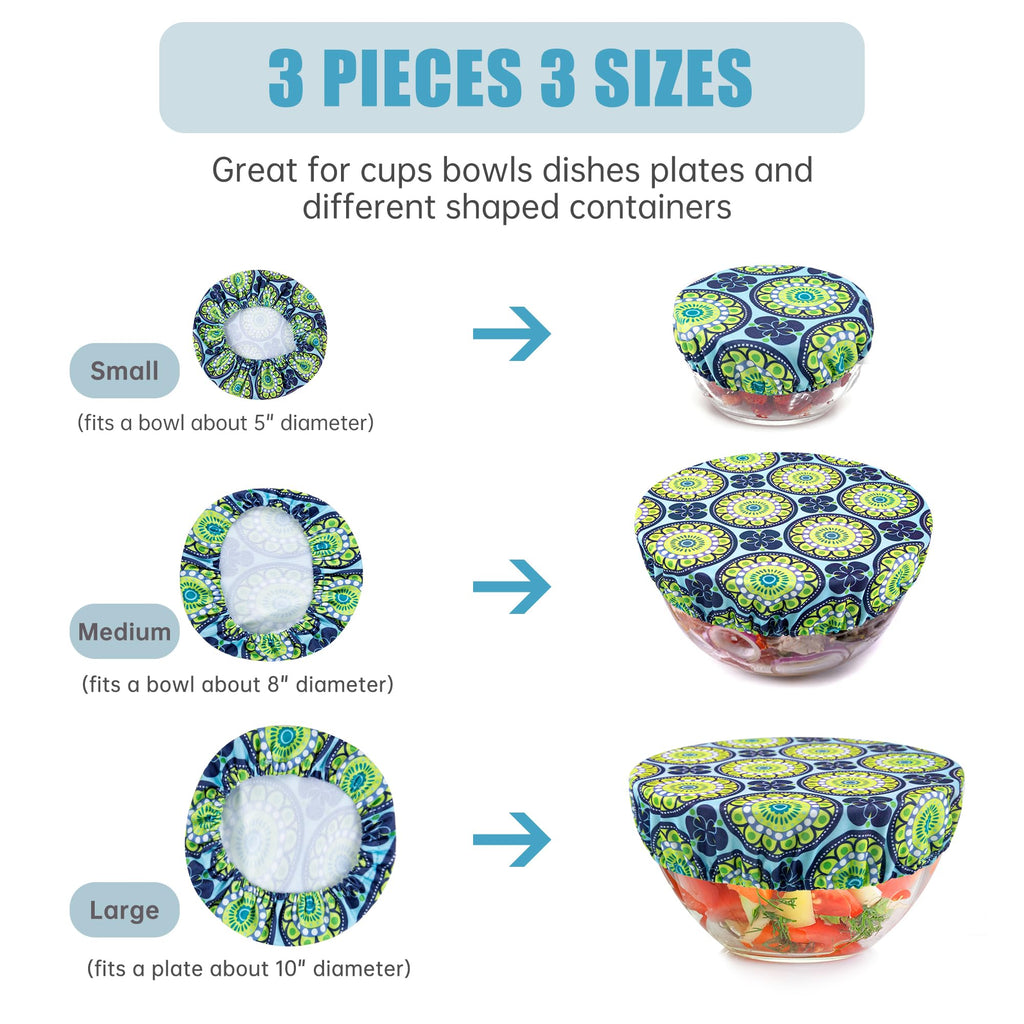 wegreeco Elastic Reusable Bowl Covers for Bread Proofing, Fabric Cloth Sourdough Bowl Covers for Proofing - Set of 3, Grey Leaf