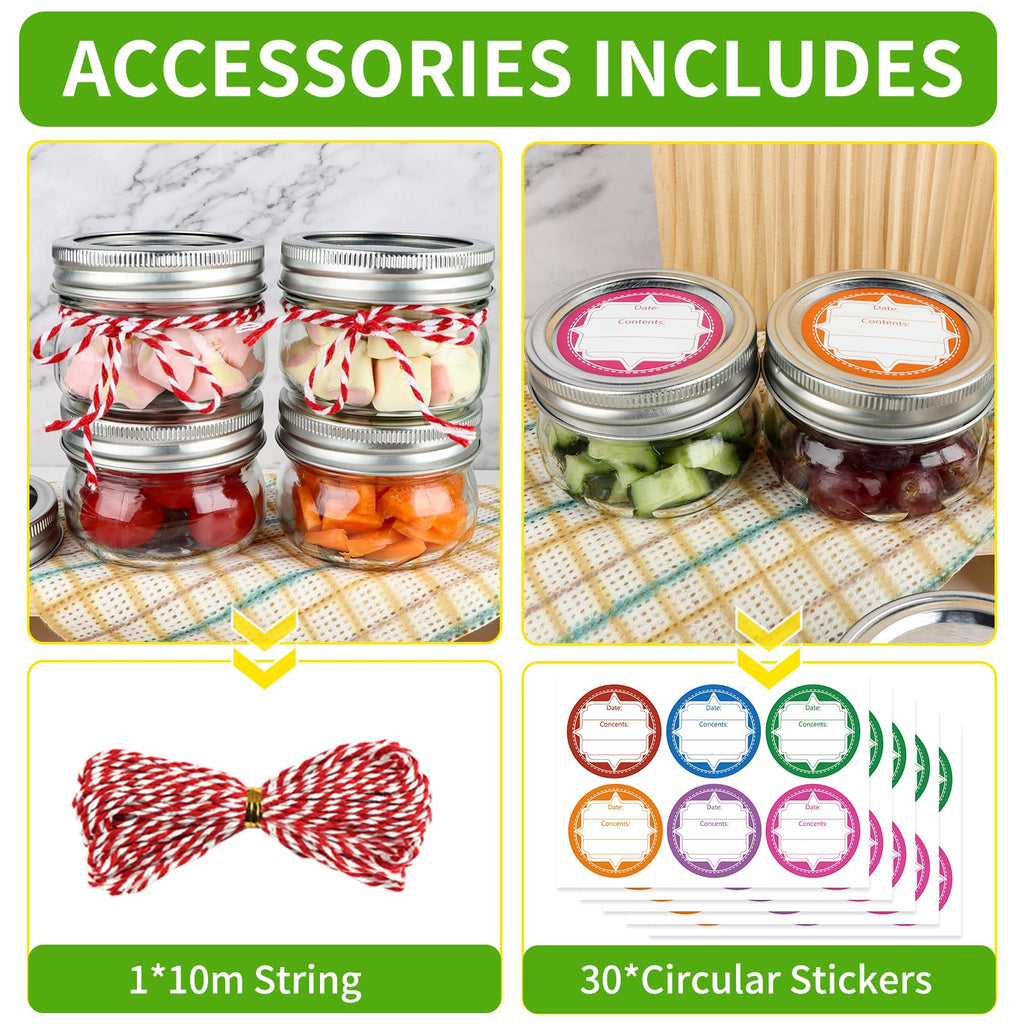 24 Pack 4 oz Mason Jars with Regular Lids and Bands, Small Canning Jars, Mini Glass Jars for Honey Jelly Jam Crafts