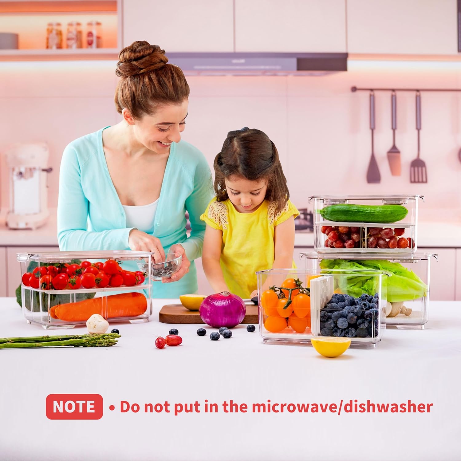 elabo Fruit Storage Containers for Fridge Fresh Produce Saver -3 Pack Stackable Fridge Organizers Bins with Lids, Drain Tray, Food Storage Container for Vegetables, Lettuce, Salad and Berry, BPA-free