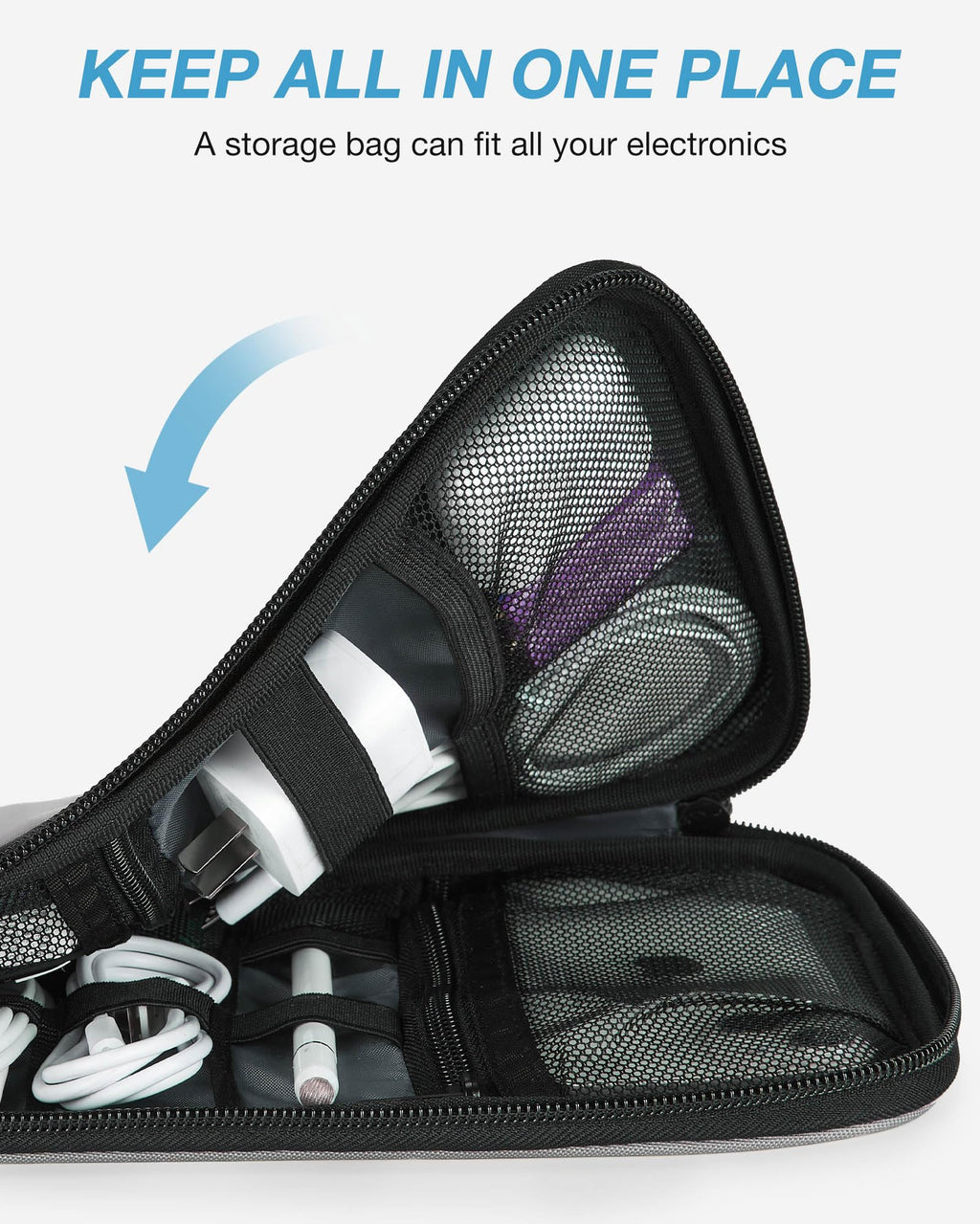 BAGSMART Large Electronics Travel Organizer Case, Tech Accessories Cord Storage Bag for Phone, Power Bank, SD Card, Cables, Black