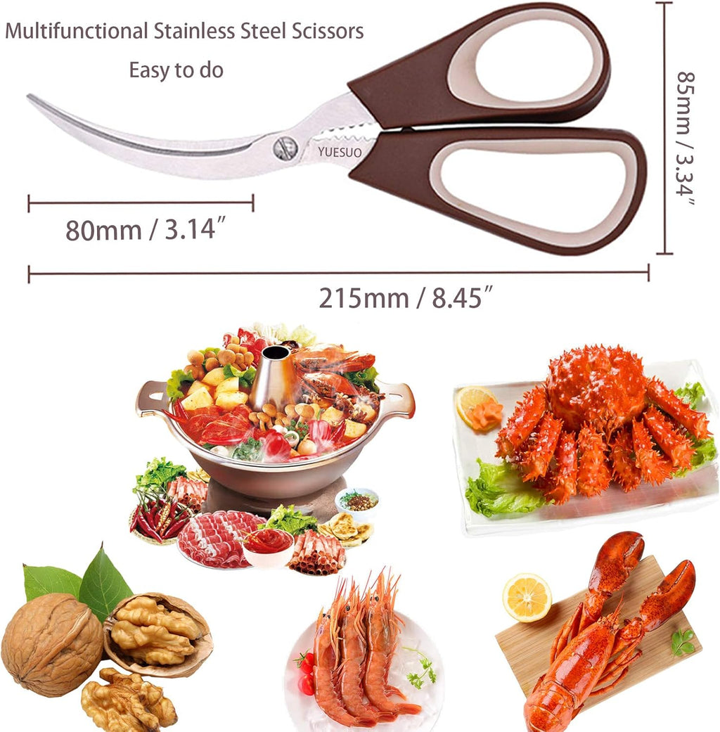 Kitchen Shears Scissors By LEZIFU Crab Crackers and Tools, Large - 8.45"L,Crab Legs, King Crab, Lobster, Shellfish, Prawns,Crawfish(Pack of 2)