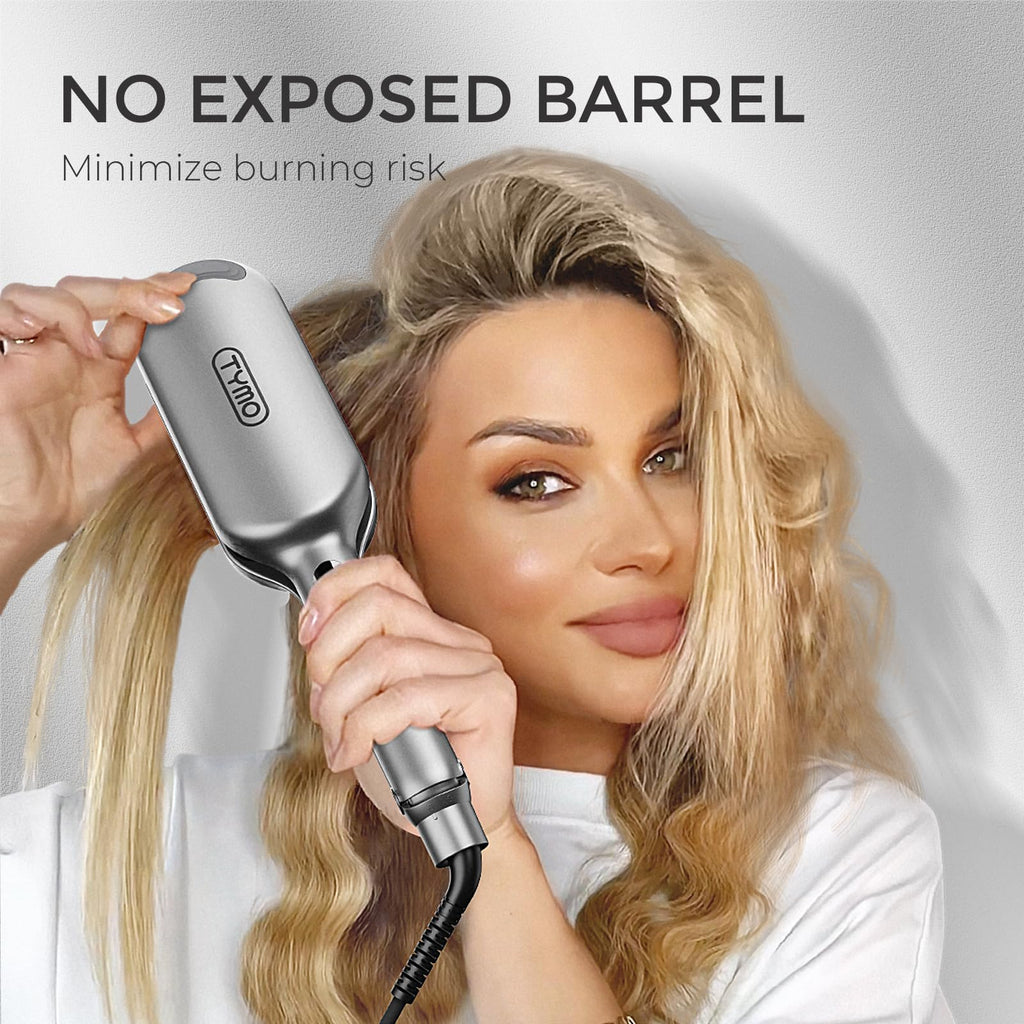 Curling Iron Hair Crimper Waver - TYMO ROVY Beach Waves Curling Wand, Ionic Deep Waver Hair Curler Tool with Ceramic 3 Barrel for Women, Dual Voltage, Anti-Scald, Easy to Use, Pink, 1.25 Inch