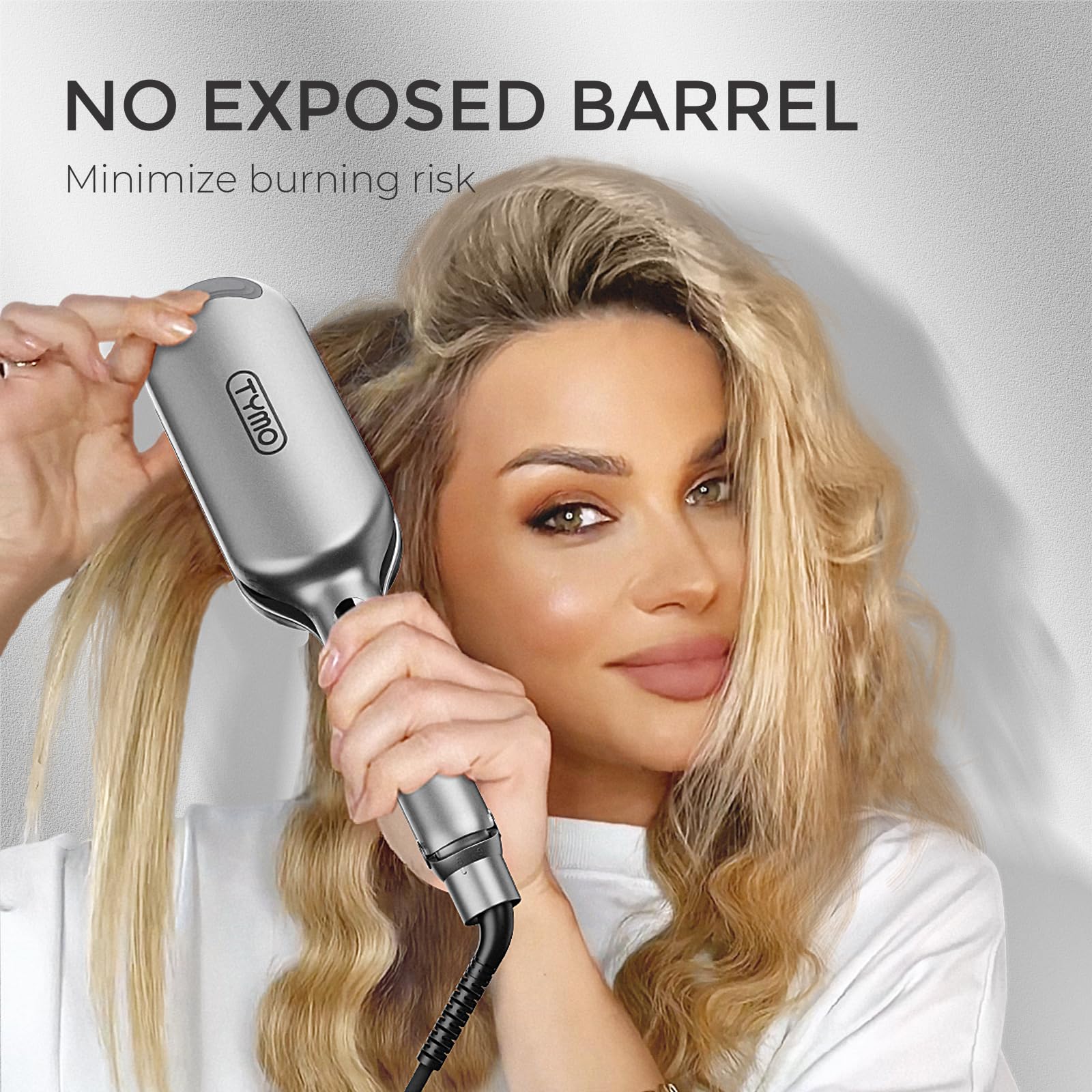 Curling Iron Hair Crimper Waver - TYMO ROVY Beach Waves Curling Wand, Ionic Deep Waver Hair Curler Tool with Ceramic 3 Barrel for Women, Dual Voltage, Anti-Scald, Easy to Use, Pink, 1.25 Inch