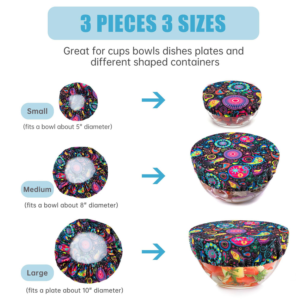 wegreeco Elastic Reusable Bowl Covers for Bread Proofing, Fabric Cloth Sourdough Bowl Covers for Proofing - Set of 3, Grey Leaf