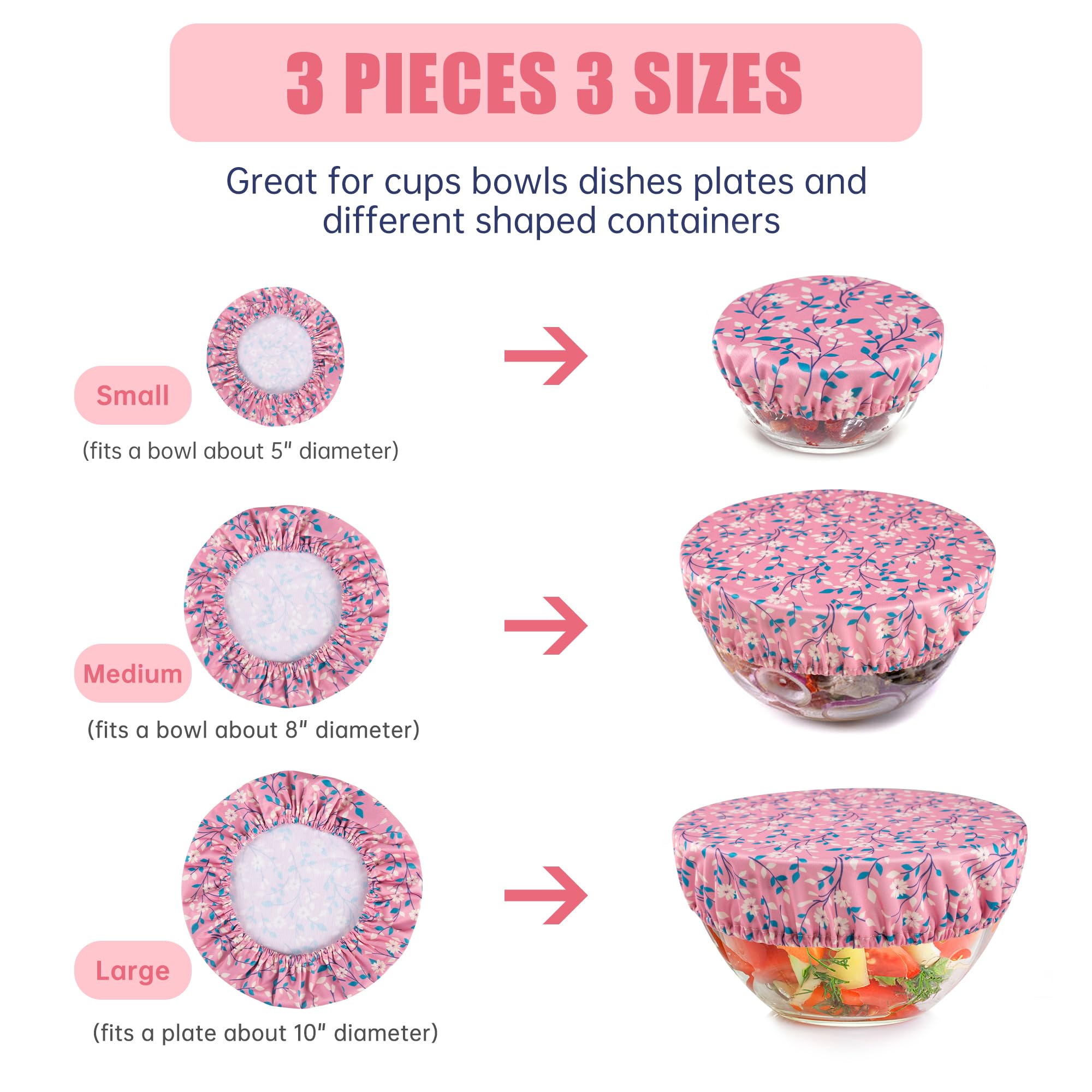 wegreeco Elastic Reusable Bowl Covers for Bread Proofing, Fabric Cloth Sourdough Bowl Covers for Proofing - Set of 3, Grey Leaf