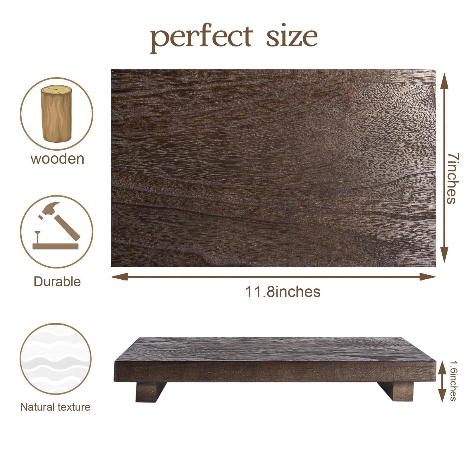 zoocatia Small Wood Tray Pedestal Stand Farmhouse Bathroom Decor Decorative Wooden Riser Kitchen Soap Dish Holder for Vanity, Counter, Sink, 9" x 5.9" - Black