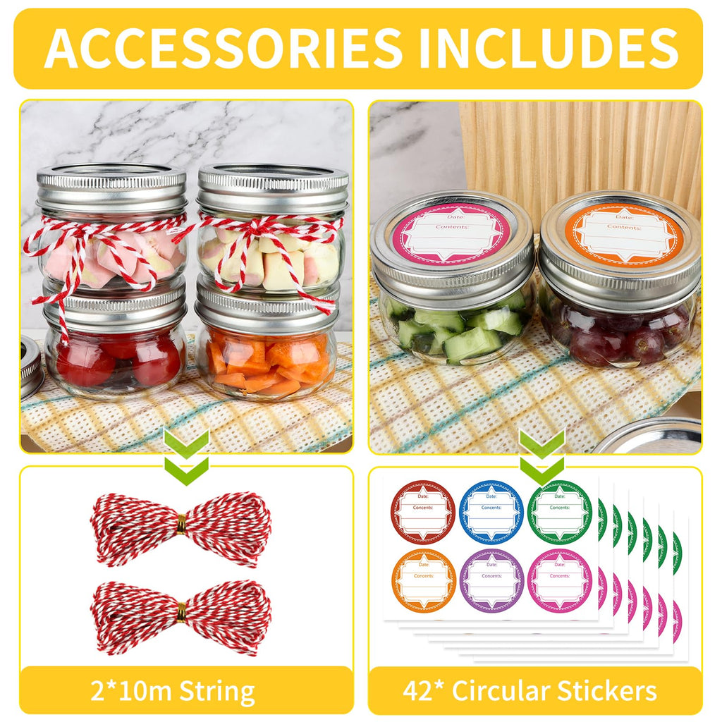 24 Pack 4 oz Mason Jars with Regular Lids and Bands, Small Canning Jars, Mini Glass Jars for Honey Jelly Jam Crafts