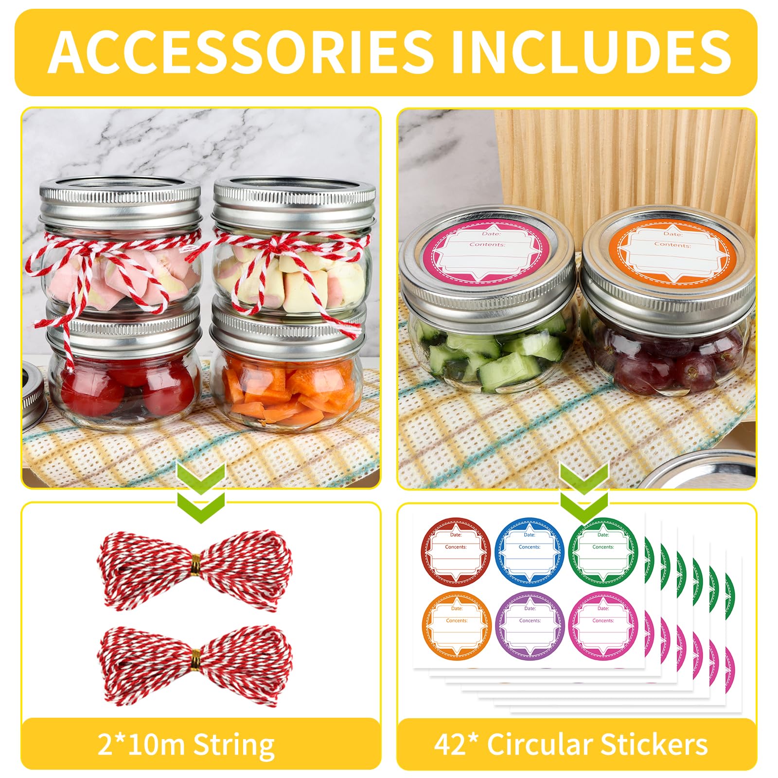 24 Pack 4 oz Mason Jars with Regular Lids and Bands, Small Canning Jars, Mini Glass Jars for Honey Jelly Jam Crafts