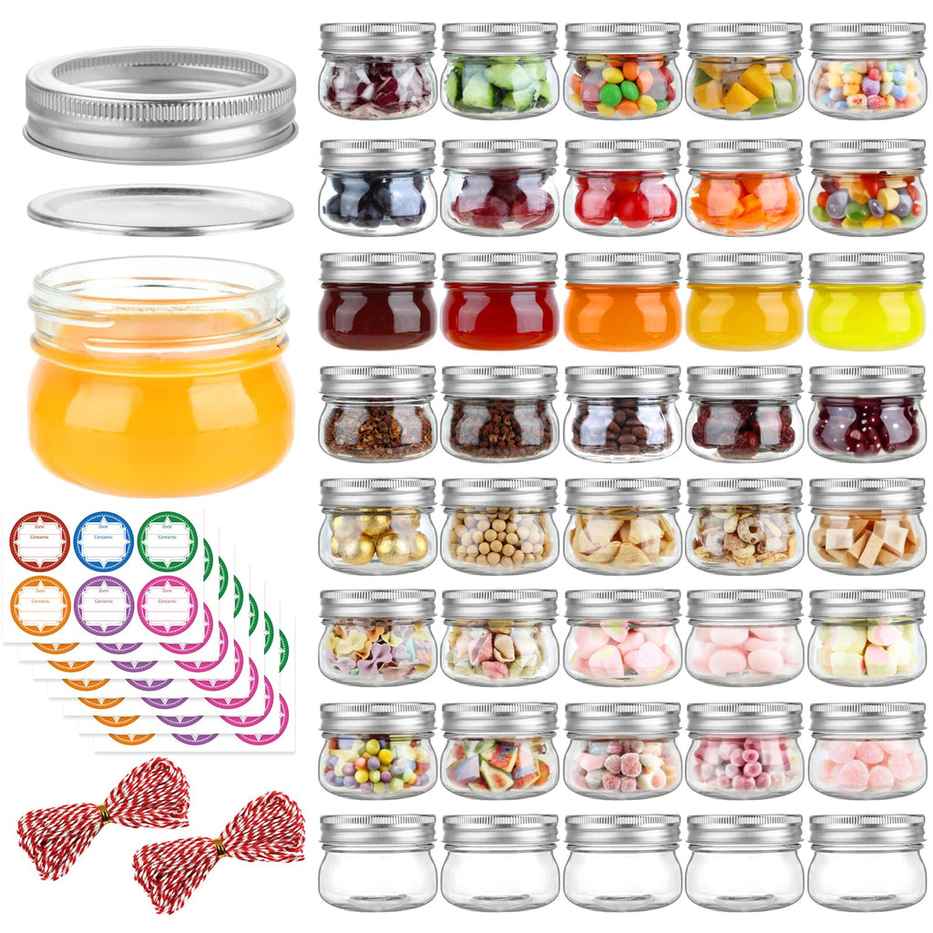 24 Pack 4 oz Mason Jars with Regular Lids and Bands, Small Canning Jars, Mini Glass Jars for Honey Jelly Jam Crafts