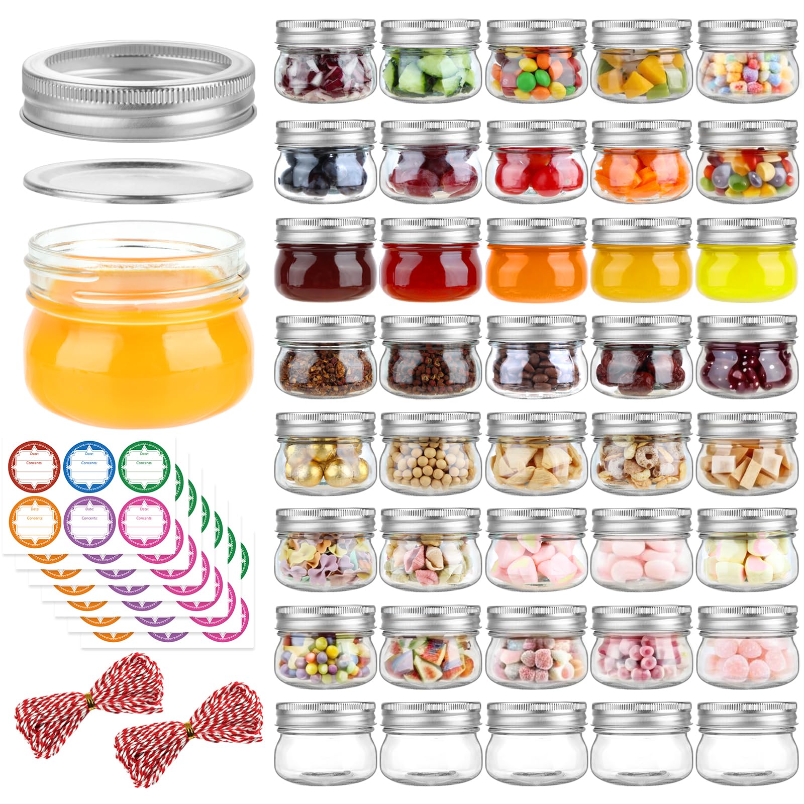 24 Pack 4 oz Mason Jars with Regular Lids and Bands, Small Canning Jars, Mini Glass Jars for Honey Jelly Jam Crafts