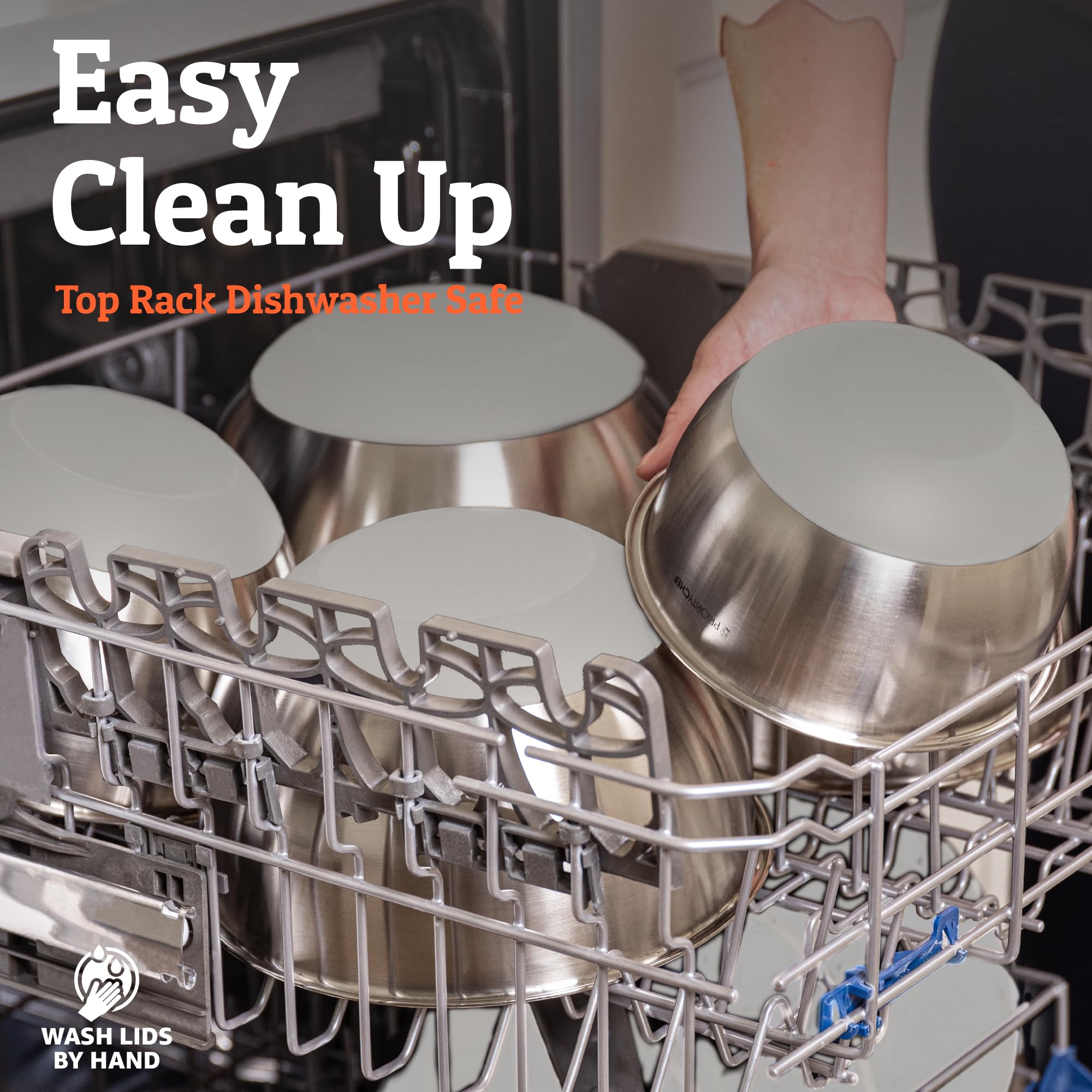 Priority Chef Premium Mixing Bowls With Lids Set, Airtight Lids, Thicker Stainless Steel, Non-Slip Base, 5 Nesting Steel Bowls for Kitchen, Large Prep Metal Bowl Set 1.5/2/3/4/5 Qt, Black