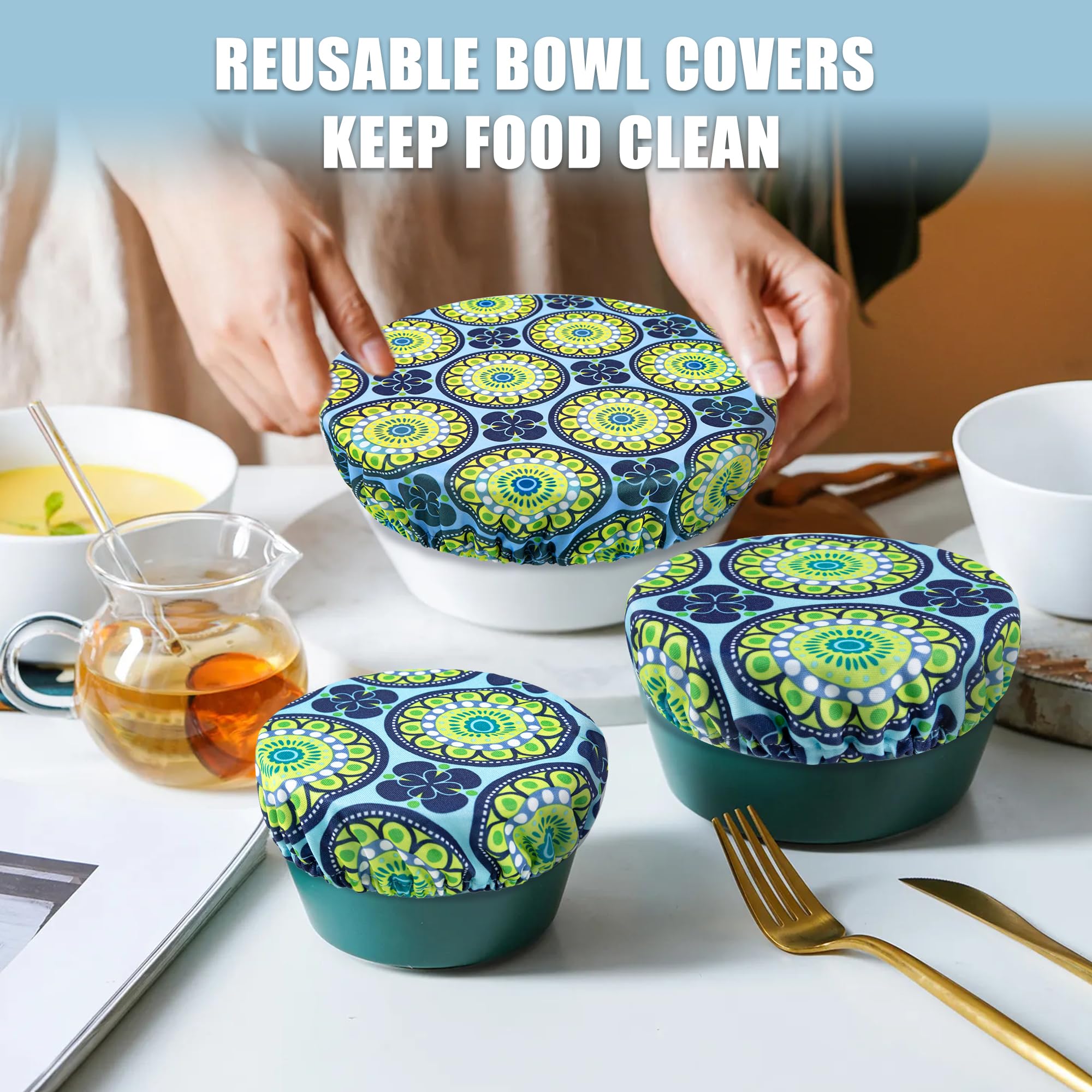 wegreeco Elastic Reusable Bowl Covers for Bread Proofing, Fabric Cloth Sourdough Bowl Covers for Proofing - Set of 3, Grey Leaf