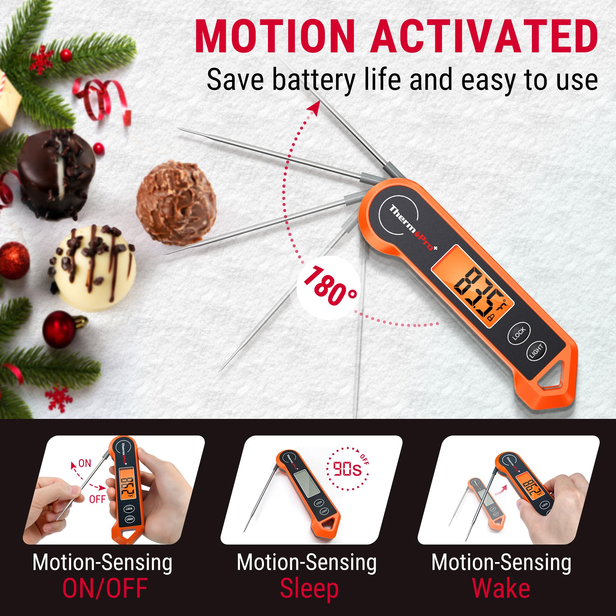 ThermoPro TP19H Waterproof Digital Meat Thermometer for Grilling with Ambidextrous Backlit and Motion Sensing Kitchen Cooking Food Thermometer for BBQ Grill Smoker Oil Fry Candy Thermometer