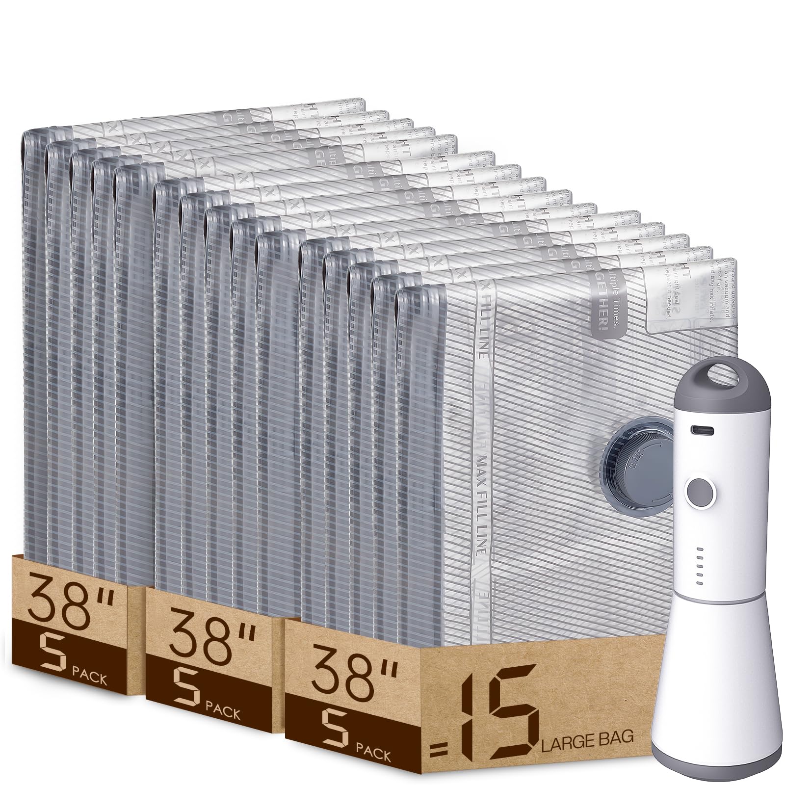 12 Pack Vacuum Bags for Travel with Rechargeable air Pump, Carry-on Size Vacuum Seal Bags for Luggage and Suitcase Compression, Space Saver for Clothes and Clothing Travel