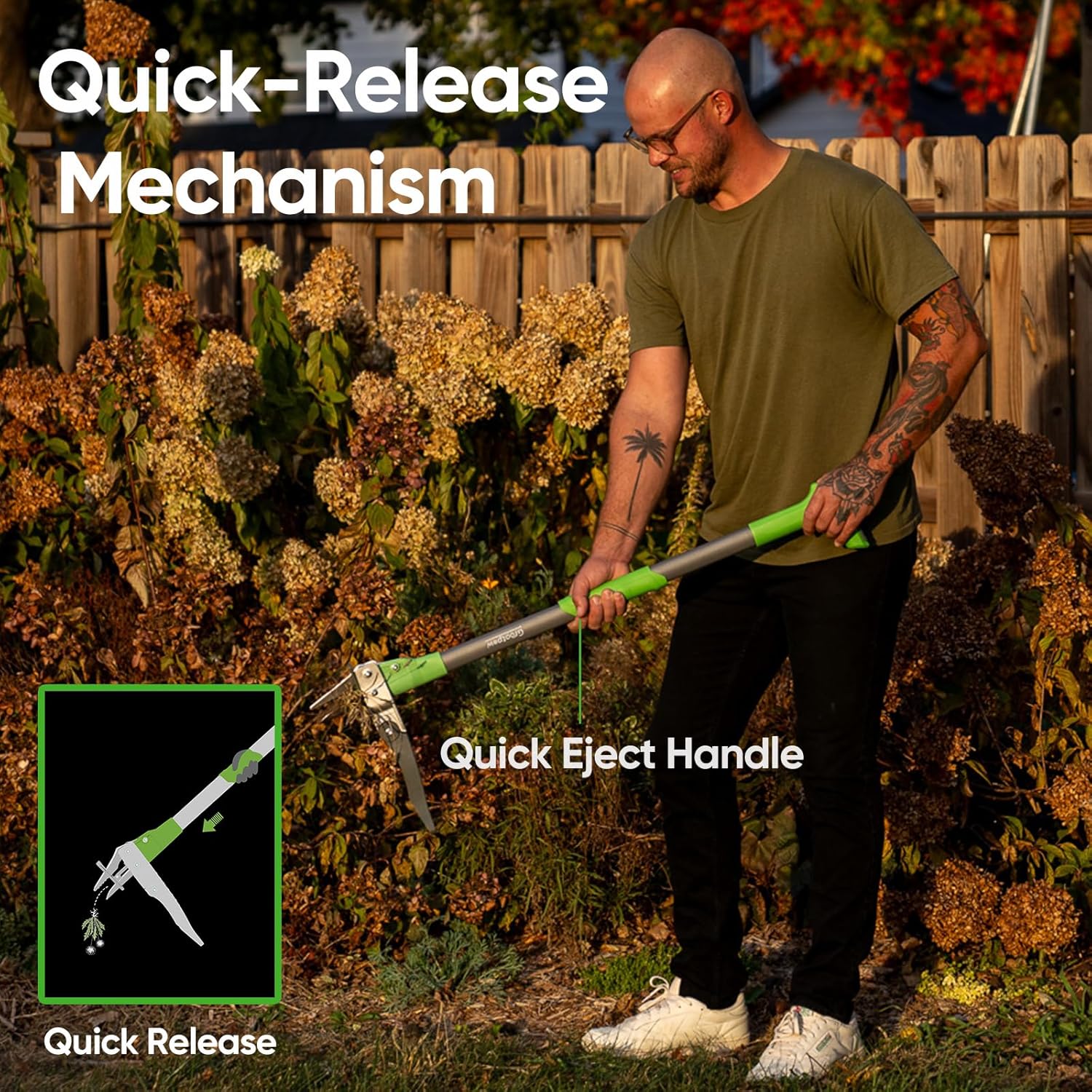 Grootpow WP5 Heavy Duty Weed Puller Tool, Stand Up Dandelion Weeder with 40" Handle, 3 Claws & Fiberglass Foot Pedal, Weeding Tool Made with Cast-Iron, Easily Remove Weeds Without Bending or Kneeling