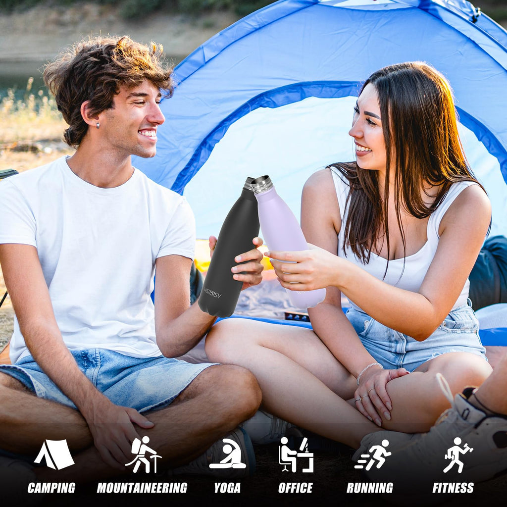 WATERSY Stainless Steel water bottles,17oz/500ml Insulated Water Bottles,Deep Blue metal water bottle Keeps Drink Cold and Hot,BPA Free kids water bottles for School,Gym,Travel,Sports