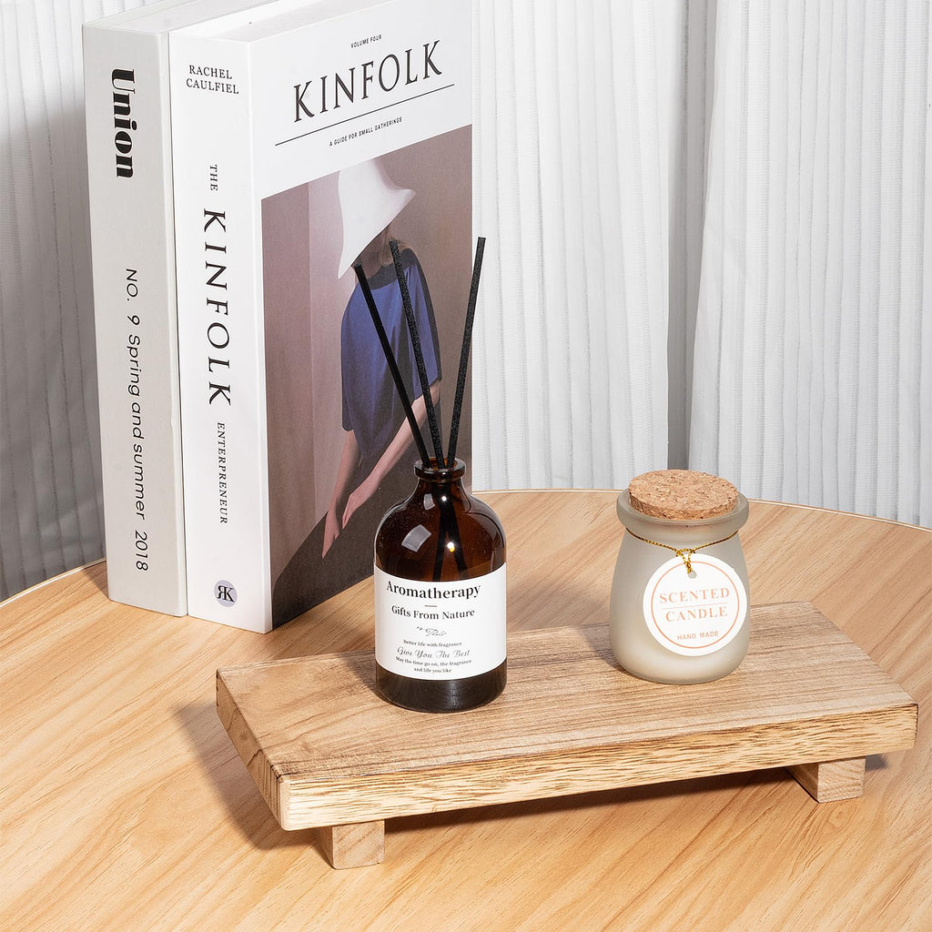 zoocatia Small Wood Tray Pedestal Stand Farmhouse Bathroom Decor Decorative Wooden Riser Kitchen Soap Dish Holder for Vanity, Counter, Sink, 9" x 5.9" - Black