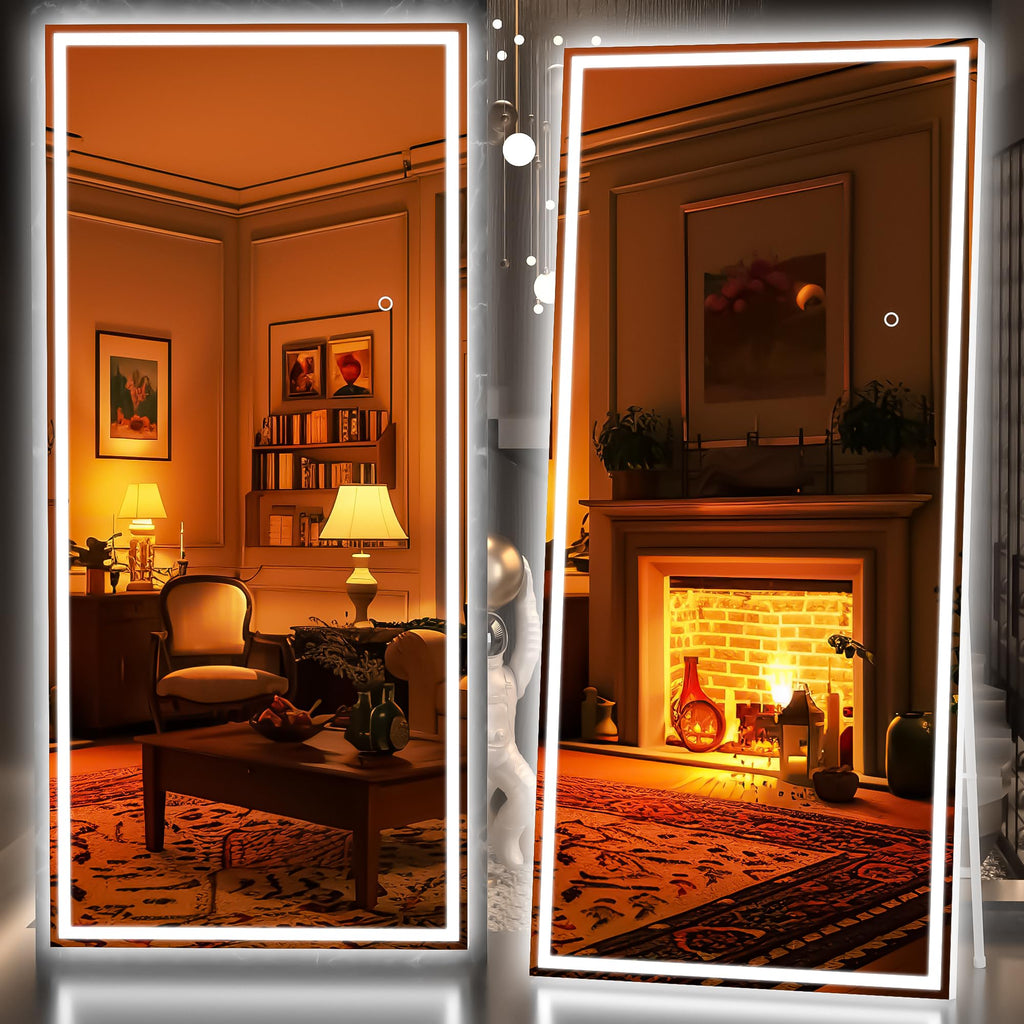 Hasipu Full Length Mirror with Lights, 79" x 36" LED Lighted Floor Standing, Full Body Dressing Hanging Mounted Mirror, Tempered Glass, Square Black