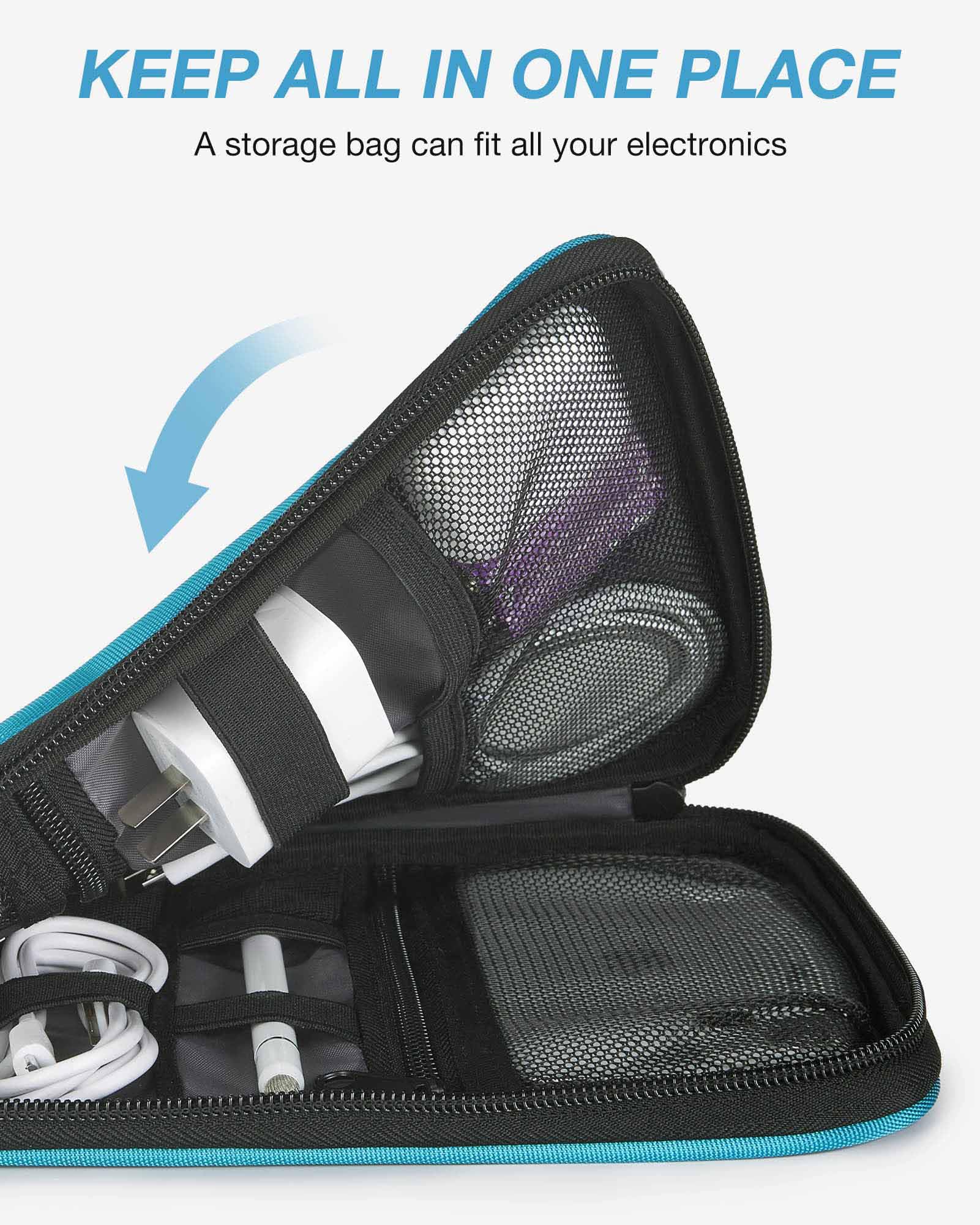 BAGSMART Large Electronics Travel Organizer Case, Tech Accessories Cord Storage Bag for Phone, Power Bank, SD Card, Cables, Black