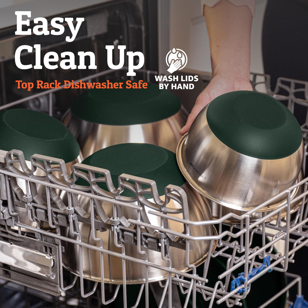 Priority Chef Premium Mixing Bowls With Lids Set, Airtight Lids, Thicker Stainless Steel, Non-Slip Base, 5 Nesting Steel Bowls for Kitchen, Large Prep Metal Bowl Set 1.5/2/3/4/5 Qt, Black