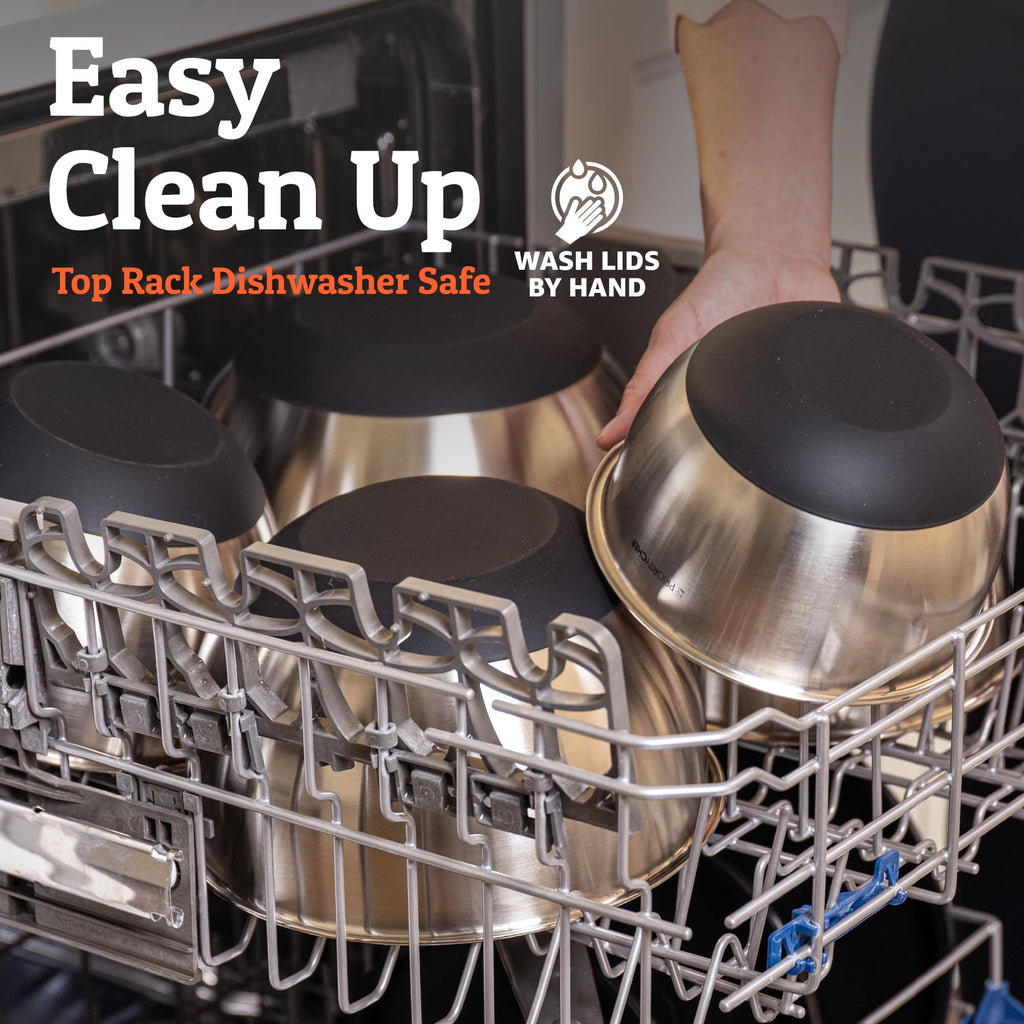 Priority Chef Premium Mixing Bowls With Lids Set, Airtight Lids, Thicker Stainless Steel, Non-Slip Base, 5 Nesting Steel Bowls for Kitchen, Large Prep Metal Bowl Set 1.5/2/3/4/5 Qt, Black