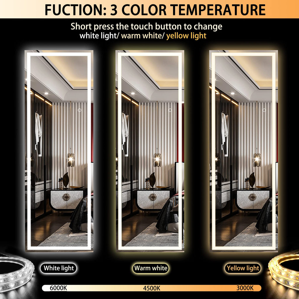 Hasipu Full Length Mirror with Lights, 79" x 36" LED Lighted Floor Standing, Full Body Dressing Hanging Mounted Mirror, Tempered Glass, Square Black