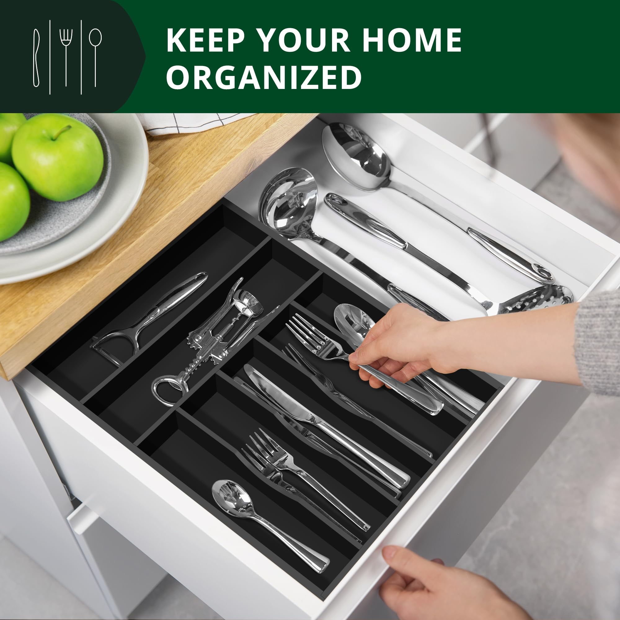 ROYAL CRAFT WOOD Luxury Bamboo Kitchen Drawer Organizer - Silverware Organizer, Utensil Holder & Cutlery Tray Drawer Dividers for Flatware (9 Slot, Natural)