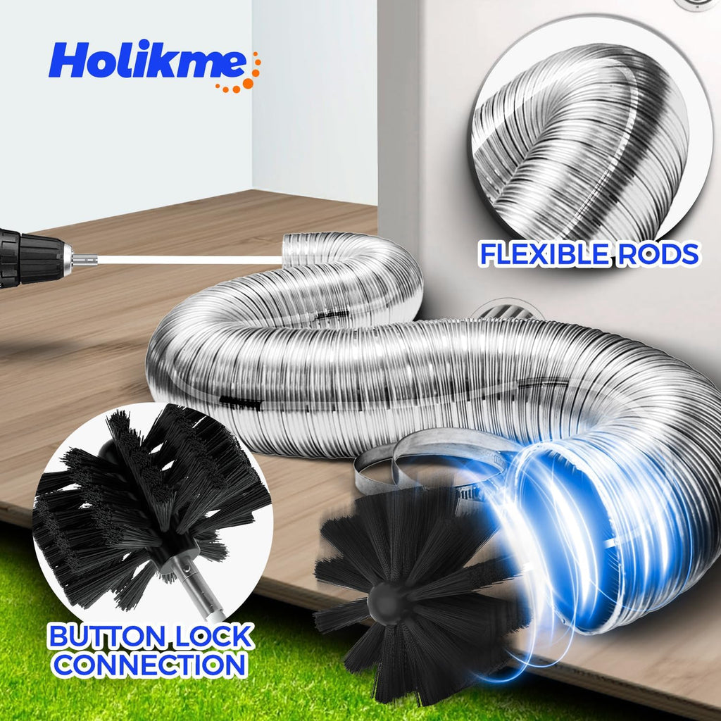 Holikme 15 Feet Dryer Vent Cleaner Kit, Lint Remover, Extends Up to 15 Feet, Synthetic Brush Head, Use with or Without a Power Drill