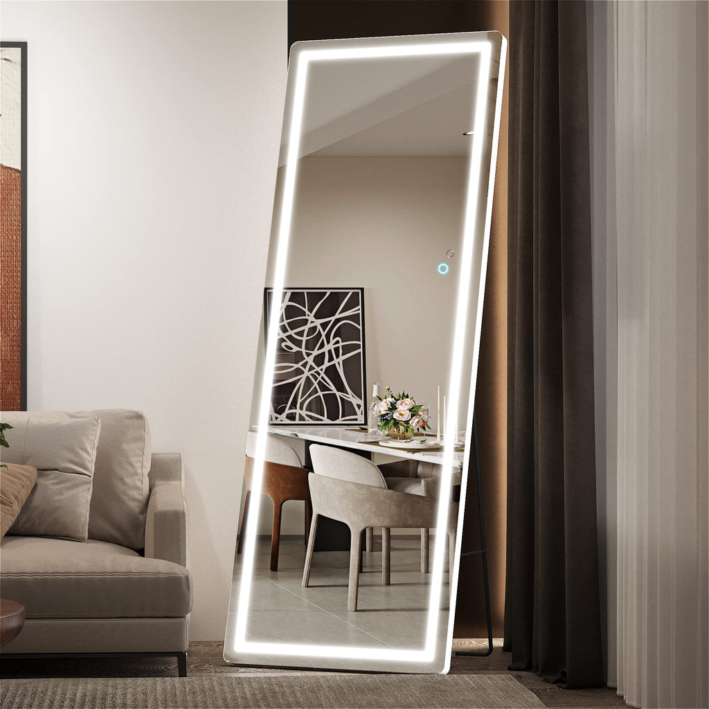 Hasipu Full Length Mirror with Lights, 79" x 36" LED Lighted Floor Standing, Full Body Dressing Hanging Mounted Mirror, Tempered Glass, Square Black