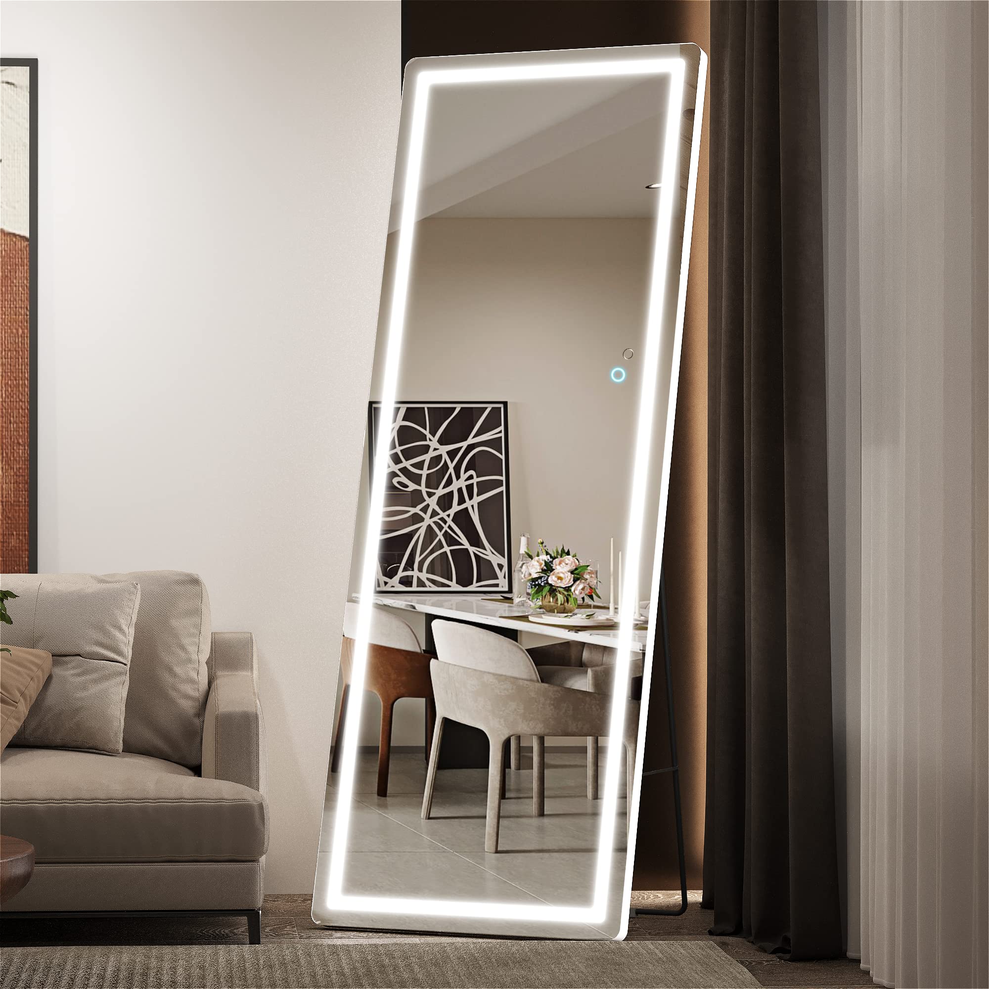 Hasipu Full Length Mirror with Lights, 79" x 36" LED Lighted Floor Standing, Full Body Dressing Hanging Mounted Mirror, Tempered Glass, Square Black