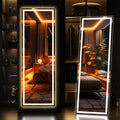 Hasipu Full Length Mirror with Lights, 79" x 36" LED Lighted Floor Standing, Full Body Dressing Hanging Mounted Mirror, Tempered Glass, Square Black