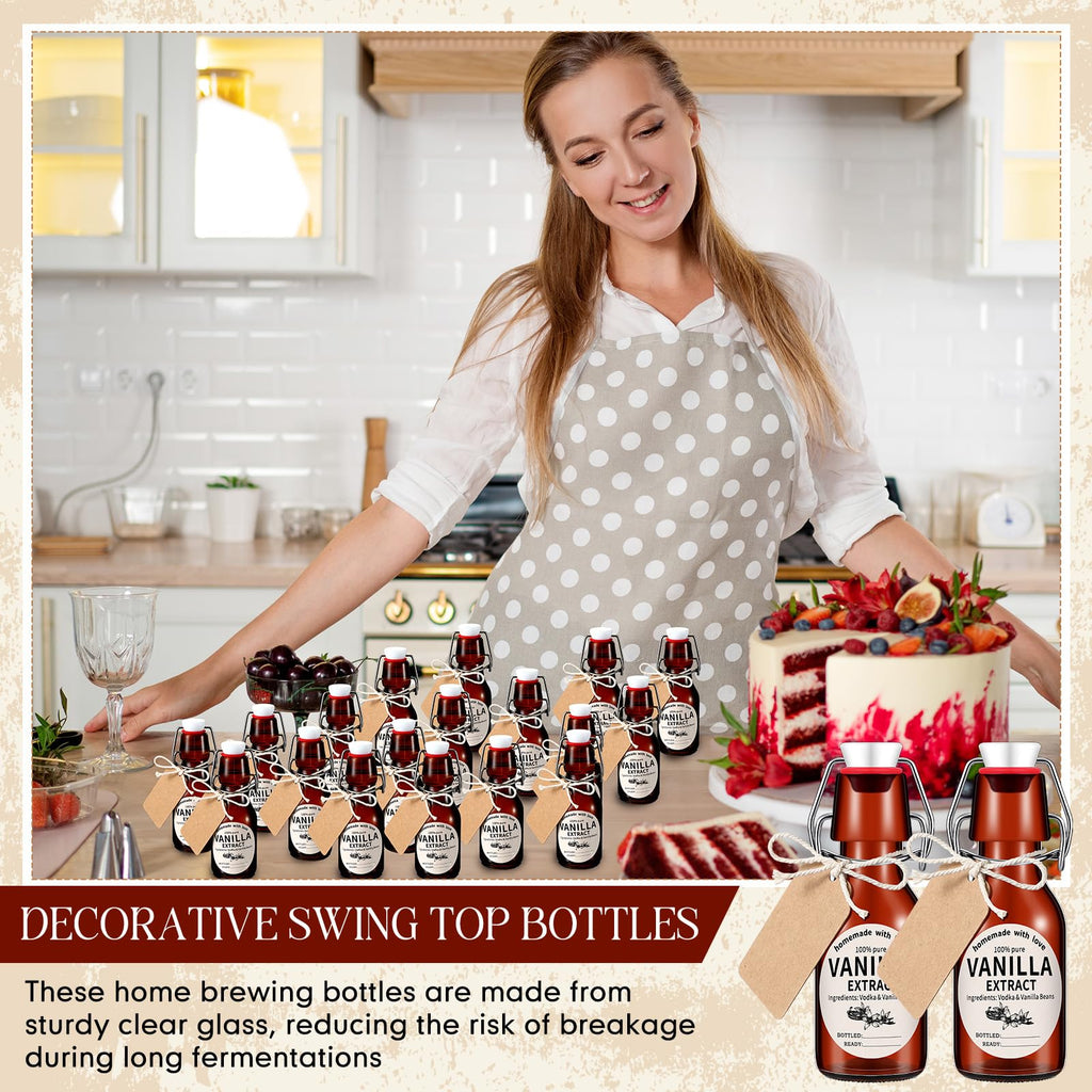 Vesici 8 Sets Swing Top Glass Bottles Set Amber Homemade Vanilla Extract Bottles Vanilla Extract Jars for Christmas DIY Crafts (4 oz)