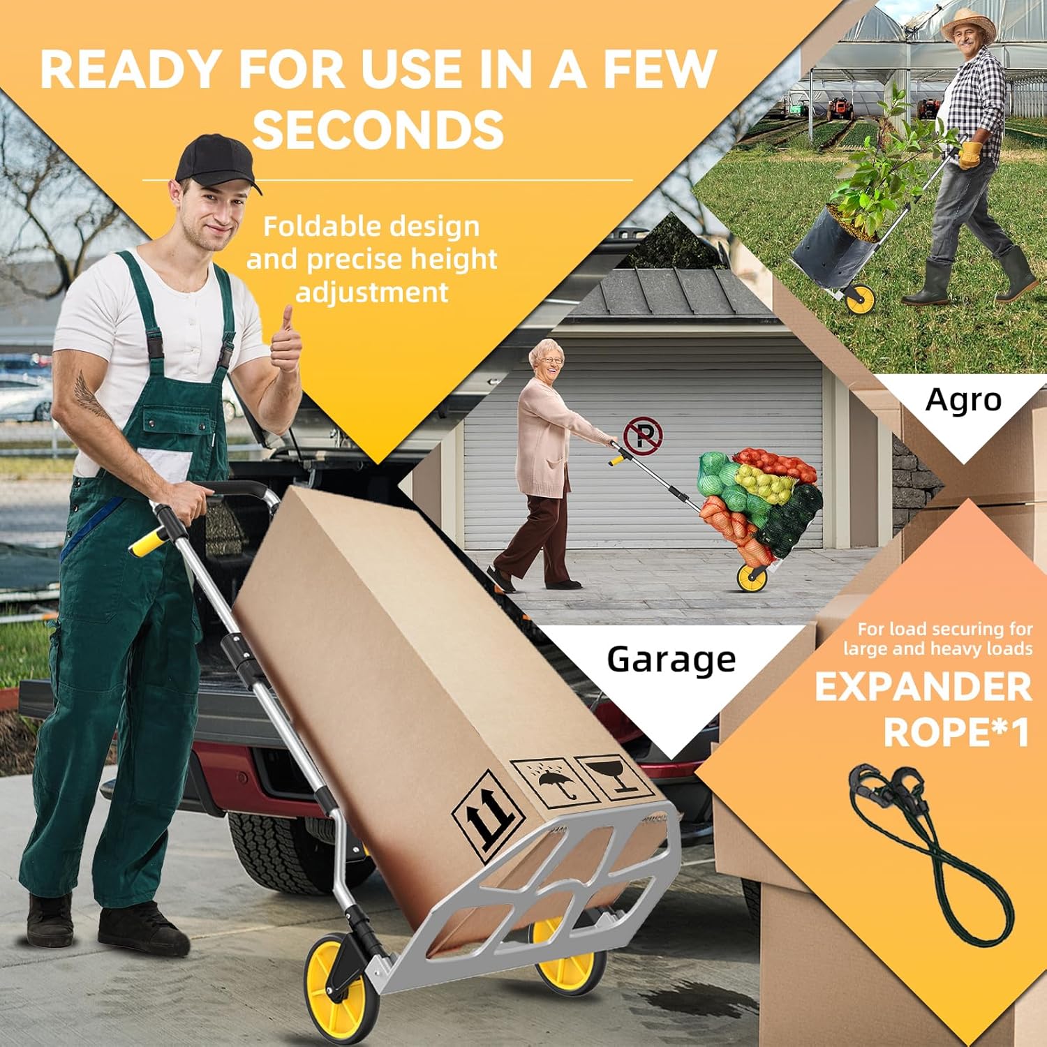 Leeyoung Folding Hand Truck and Dolly,309 lb Capacity Aluminum Portable Cart with Telescoping Handle and PP+EVA Wheels