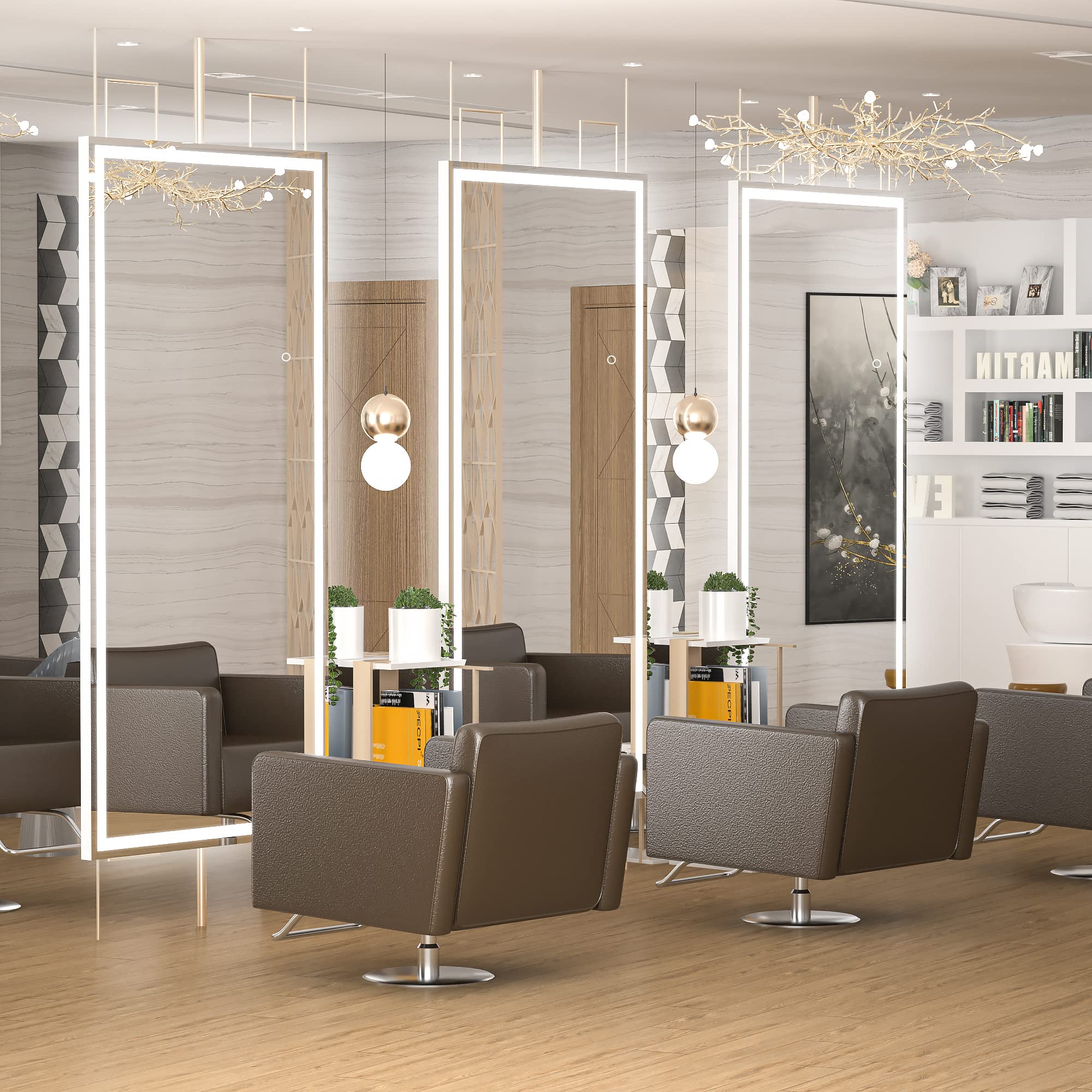 Hasipu Full Length Mirror with Lights, 79" x 36" LED Lighted Floor Standing, Full Body Dressing Hanging Mounted Mirror, Tempered Glass, Square Black