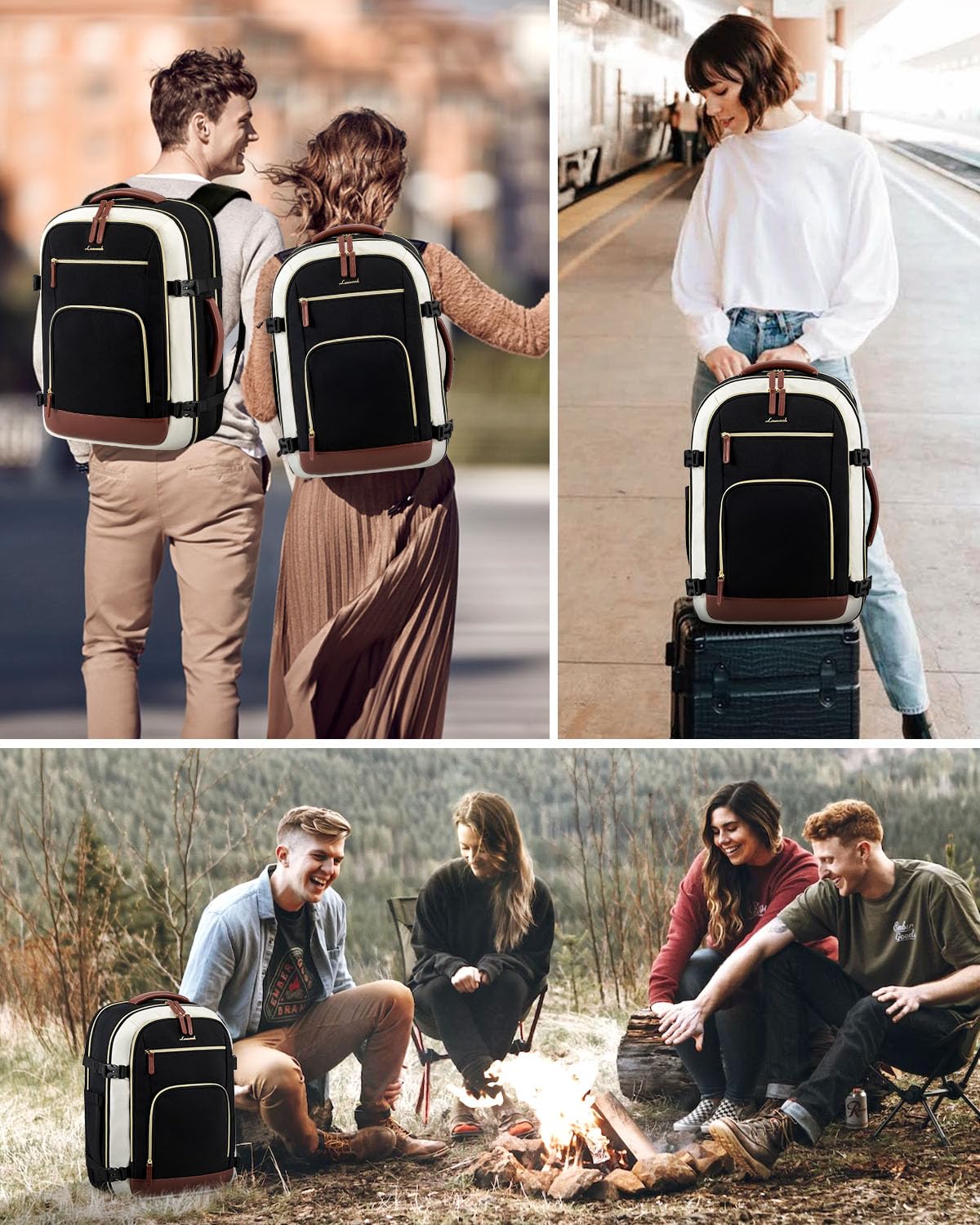 LOVEVOOK Carry On Travel Backpack For Women Men Flight Approved, 40L Personal Item Backpack for Airplanes, Business Weekender Overnight Daypack Fits 17 Inch Laptop, With 2 Packing Cubes, Black