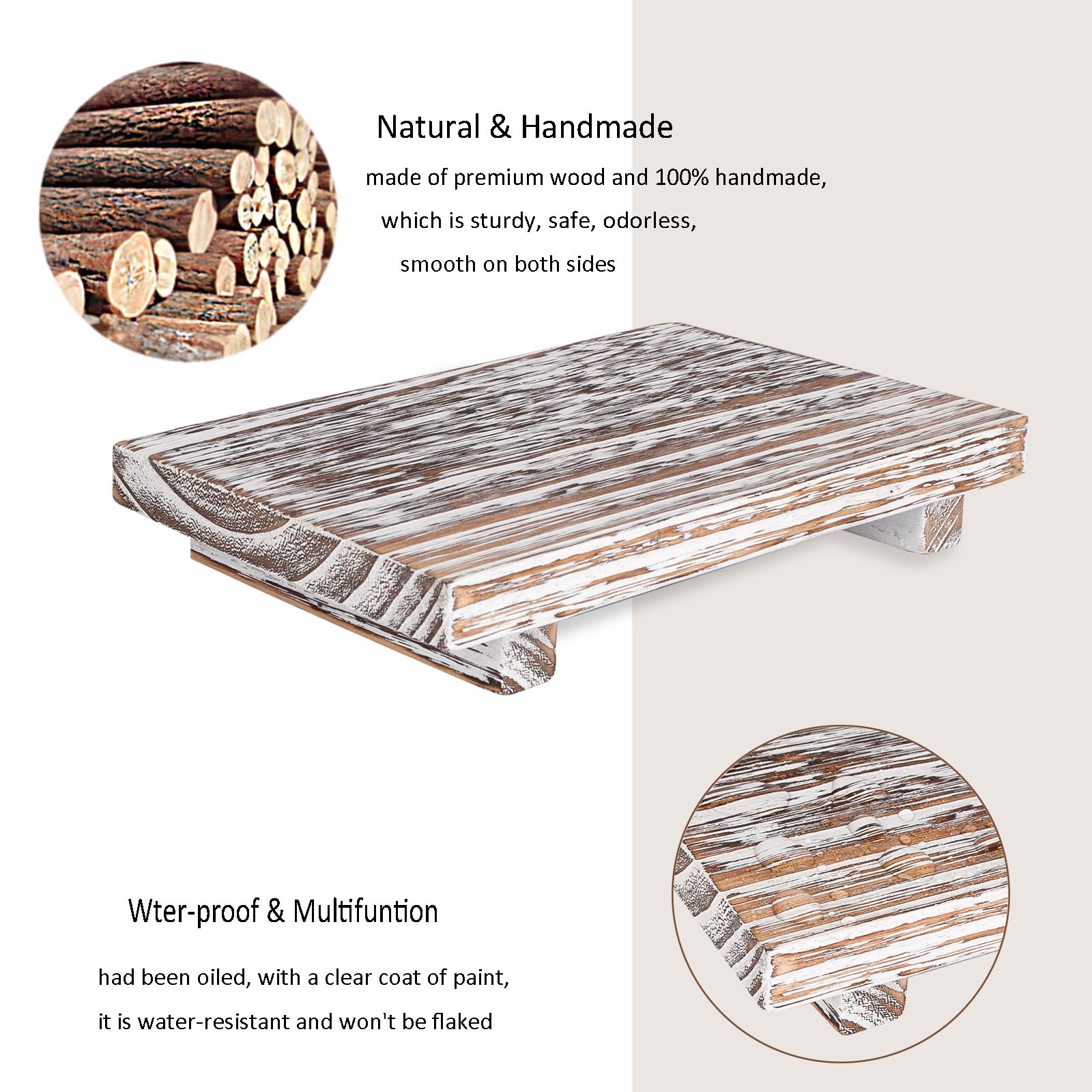 zoocatia Small Wood Tray Pedestal Stand Farmhouse Bathroom Decor Decorative Wooden Riser Kitchen Soap Dish Holder for Vanity, Counter, Sink, 9" x 5.9" - Black