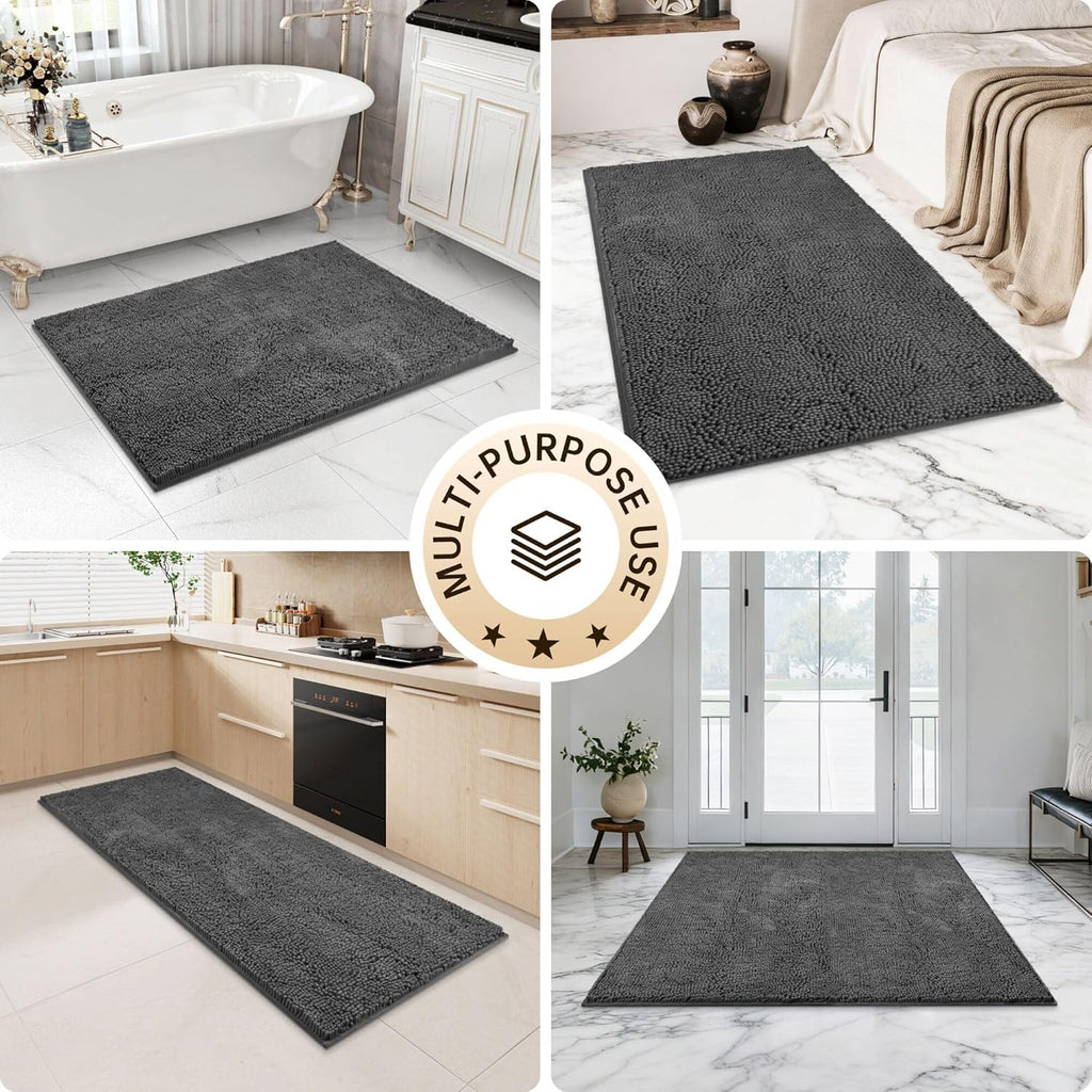 Amyracel Bathroom Rug Mat 30x60, Thick Soft Quick Dry Absorbent Chenille Bath Rug, Rubber Back Non Slip Machine Washable Bath Mat for Bathroom Shower Tub Floor