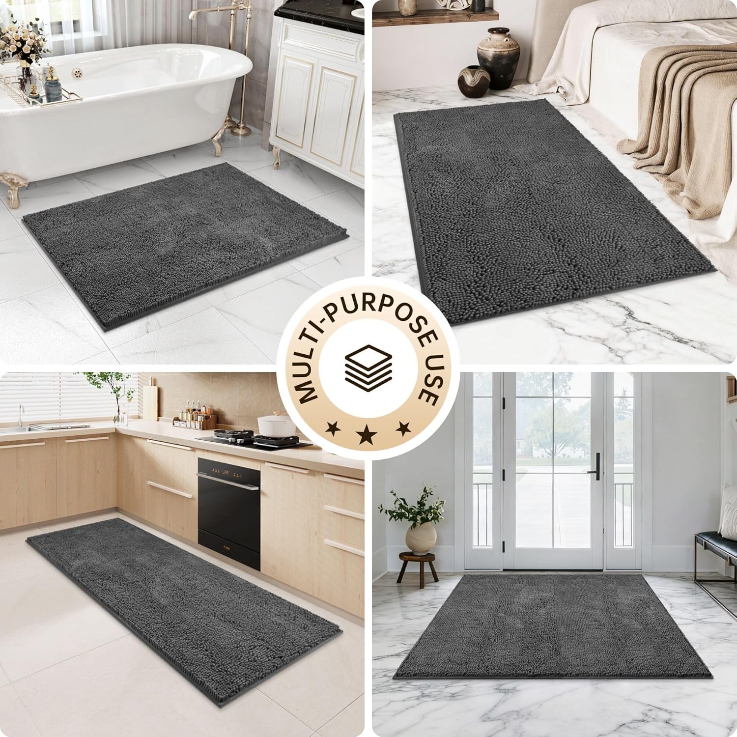 Amyracel Bathroom Rug Mat 30x60, Thick Soft Quick Dry Absorbent Chenille Bath Rug, Rubber Back Non Slip Machine Washable Bath Mat for Bathroom Shower Tub Floor