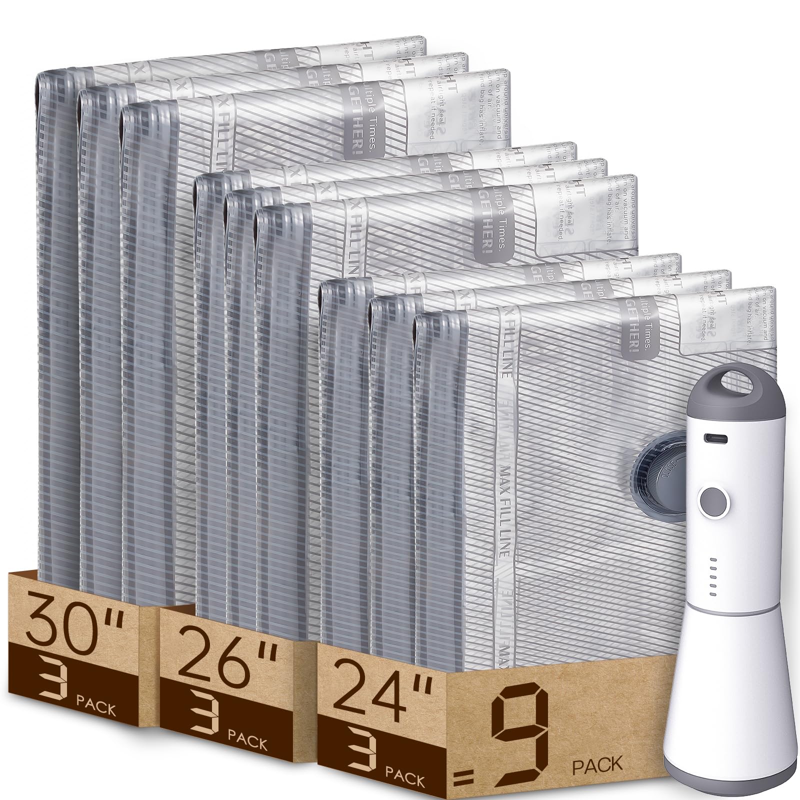 12 Pack Vacuum Bags for Travel with Rechargeable air Pump, Carry-on Size Vacuum Seal Bags for Luggage and Suitcase Compression, Space Saver for Clothes and Clothing Travel